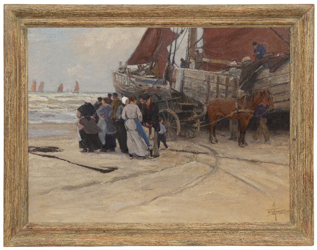 Jansen H.W.  | Hendrik Willebrord Jansen | Schilderijen te koop aangeboden | Het vertrek van de vissers, Katwijk, olieverf op doek 62,0 x 83,0 cm, gesigneerd rechtsonder
