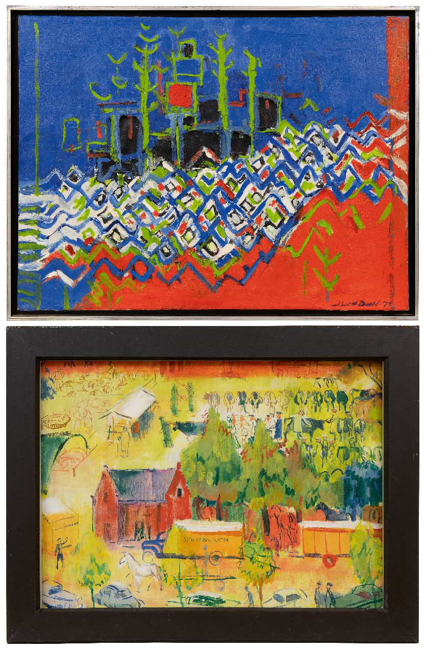 Baan J.L. van der | 'Jan' Lucas van der Baan | Schilderijen te koop aangeboden | Landschap Noorwegen; verso: Markt Siddeburen, olieverf op doek 60,2 x 79,9 cm, gesigneerd rechtsonder en gedateerd '73