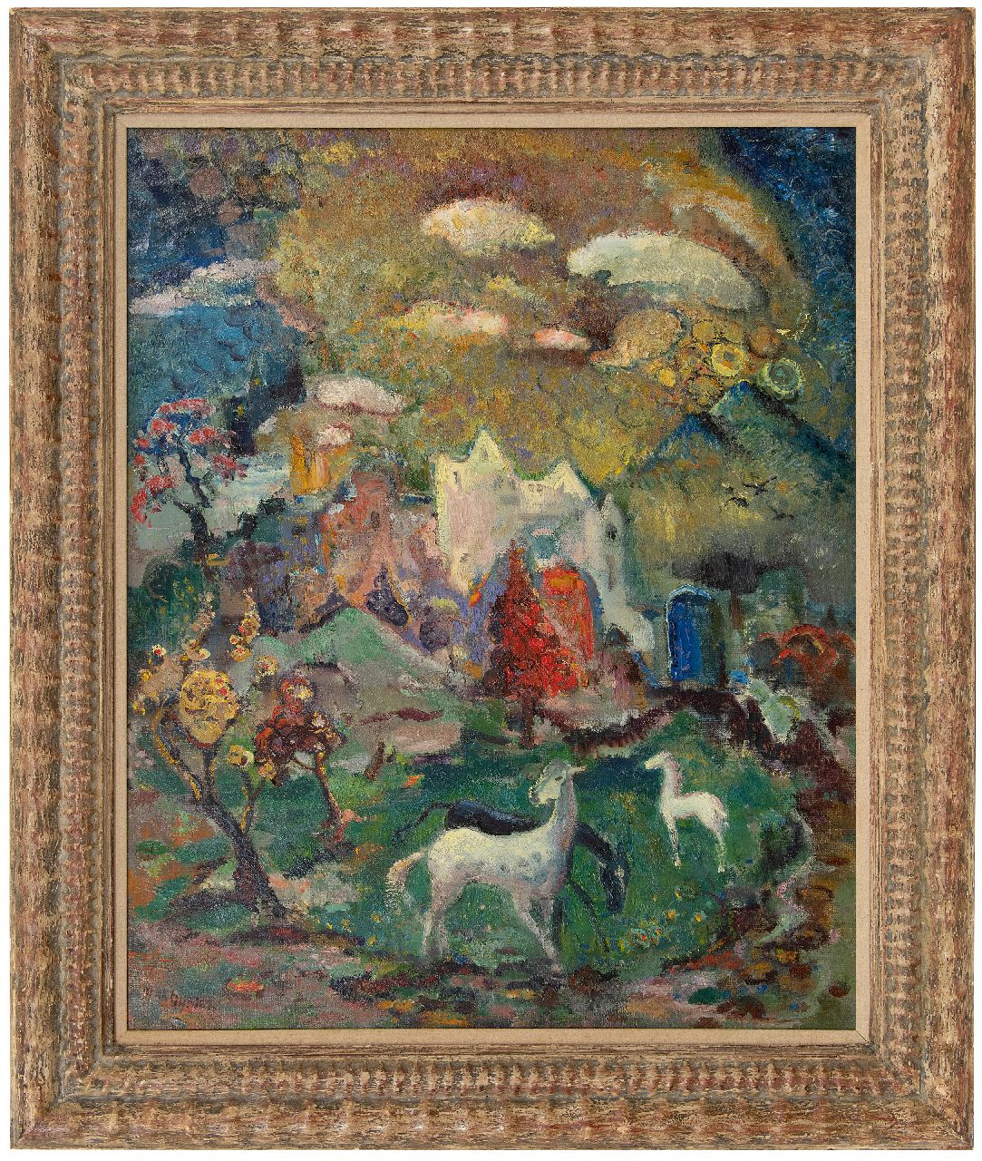 Gorter H.P.  | Hendrik Petrus 'Henk' Gorter | Schilderijen te koop aangeboden | Droomlandschap met paarden, olieverf op doek 79,5 x 64,4 cm, gesigneerd linksonder