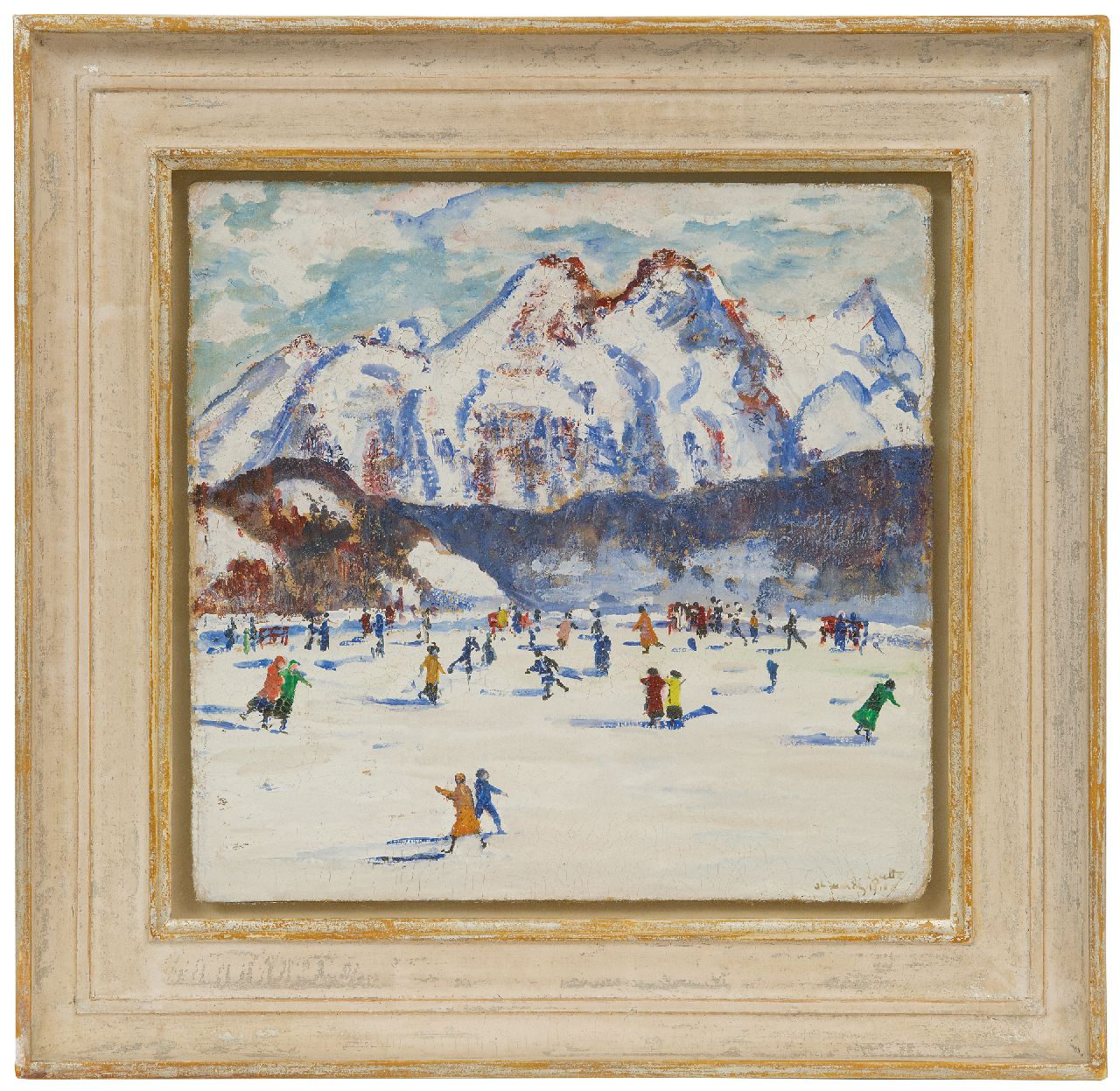 Agutte G.  | Georgette Agutte, Schaatsen in St. Moritz, gouache op board 23,5 x 24,3 cm, gesigneerd rechtsonder en gedateerd 'St. Moritz 1918'