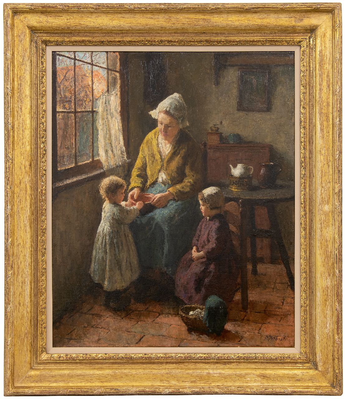 Pothast B.J.C.  | 'Bernard' Jean Corneille Pothast | Schilderijen te koop aangeboden | Larens interieur met moeder en kinderen, olieverf op doek 59,9 x 49,8 cm, gesigneerd rechtsonder