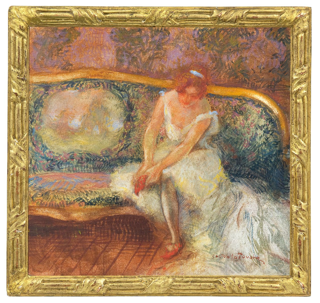 La Touche G.  | Gaston La Touche | Aquarellen en tekeningen te koop aangeboden | Zittende ballerina, krijt en gouache op board 23,1 x 24,3 cm, gesigneerd rechtsonder