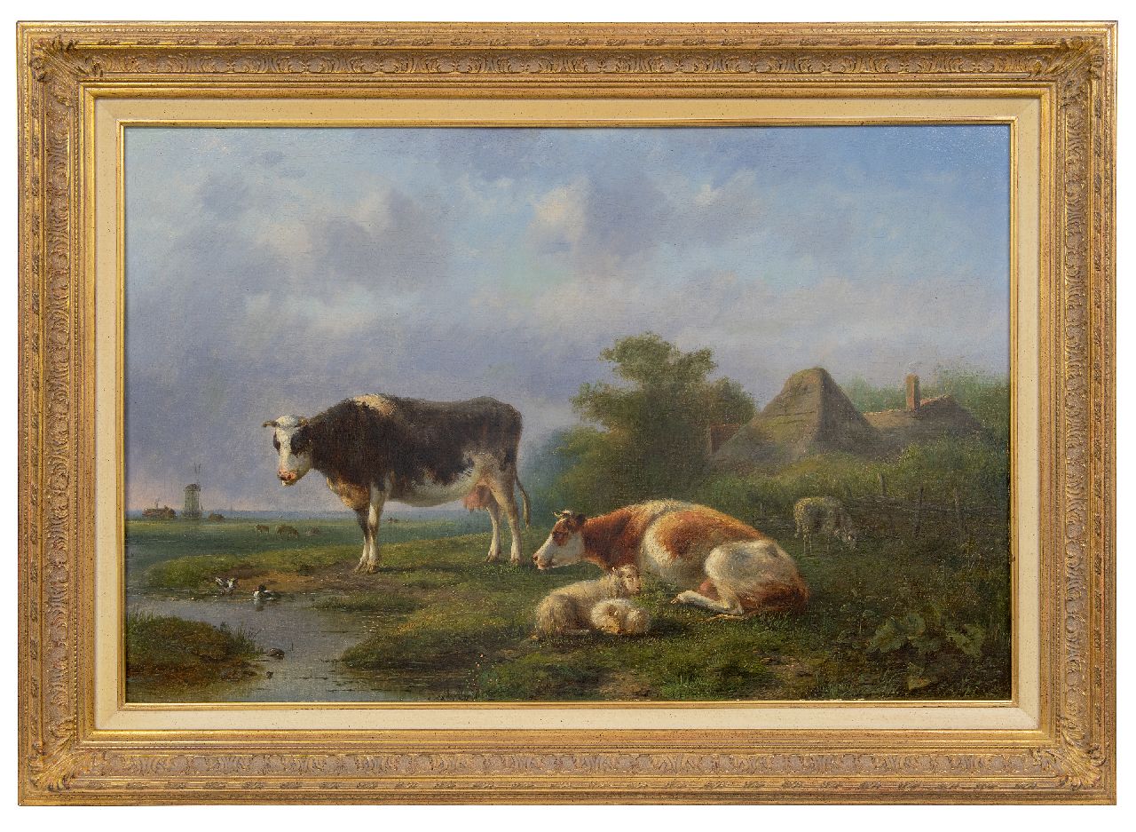Ravenswaay J. van | Jan van Ravenswaay | Schilderijen te koop aangeboden | Hollands weidelandschap met rustend vee, olieverf op doek 63,0 x 98,0 cm, gesigneerd middenonder