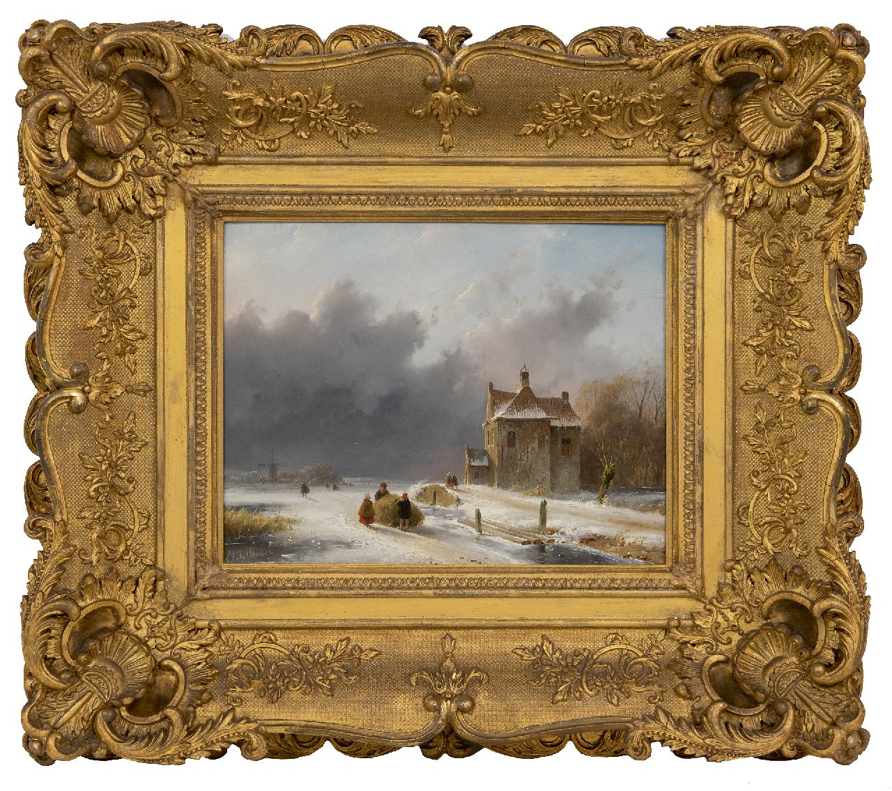 Schelfhout A.  | Andreas Schelfhout | Schilderijen te koop aangeboden | IJsgezicht met naderende sneeuwstorm (alleen tezamen met pendant zomer), olieverf op paneel 25,8 x 32,5 cm, gesigneerd linksonder
