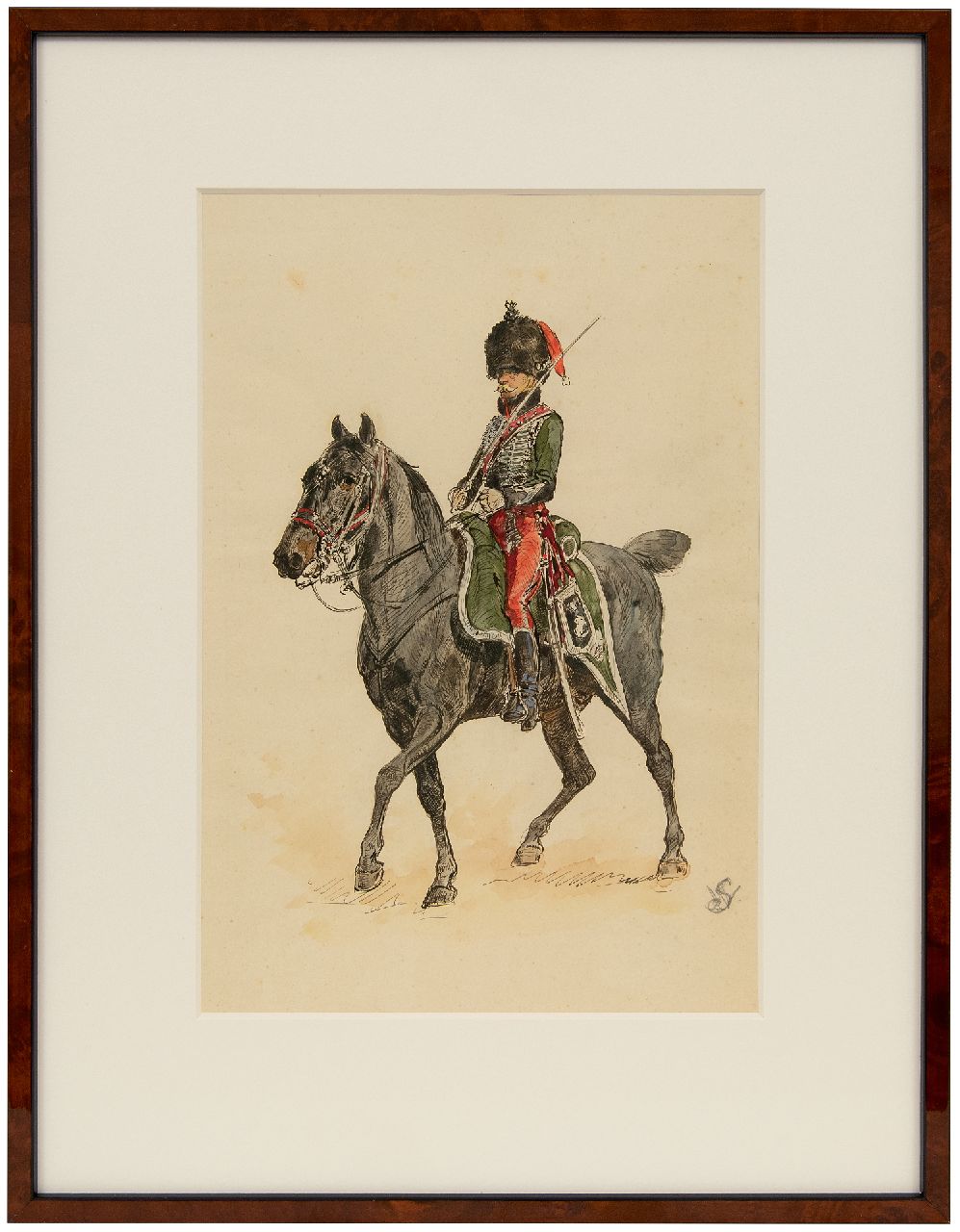 Staring W.C.  | Willem Constantijn Staring | Aquarellen en tekeningen te koop aangeboden | Dragonder te paard, inkt en aquarel op papier 33,5 x 21,0 cm, gedateerd 1 April 1906 (in potlood)