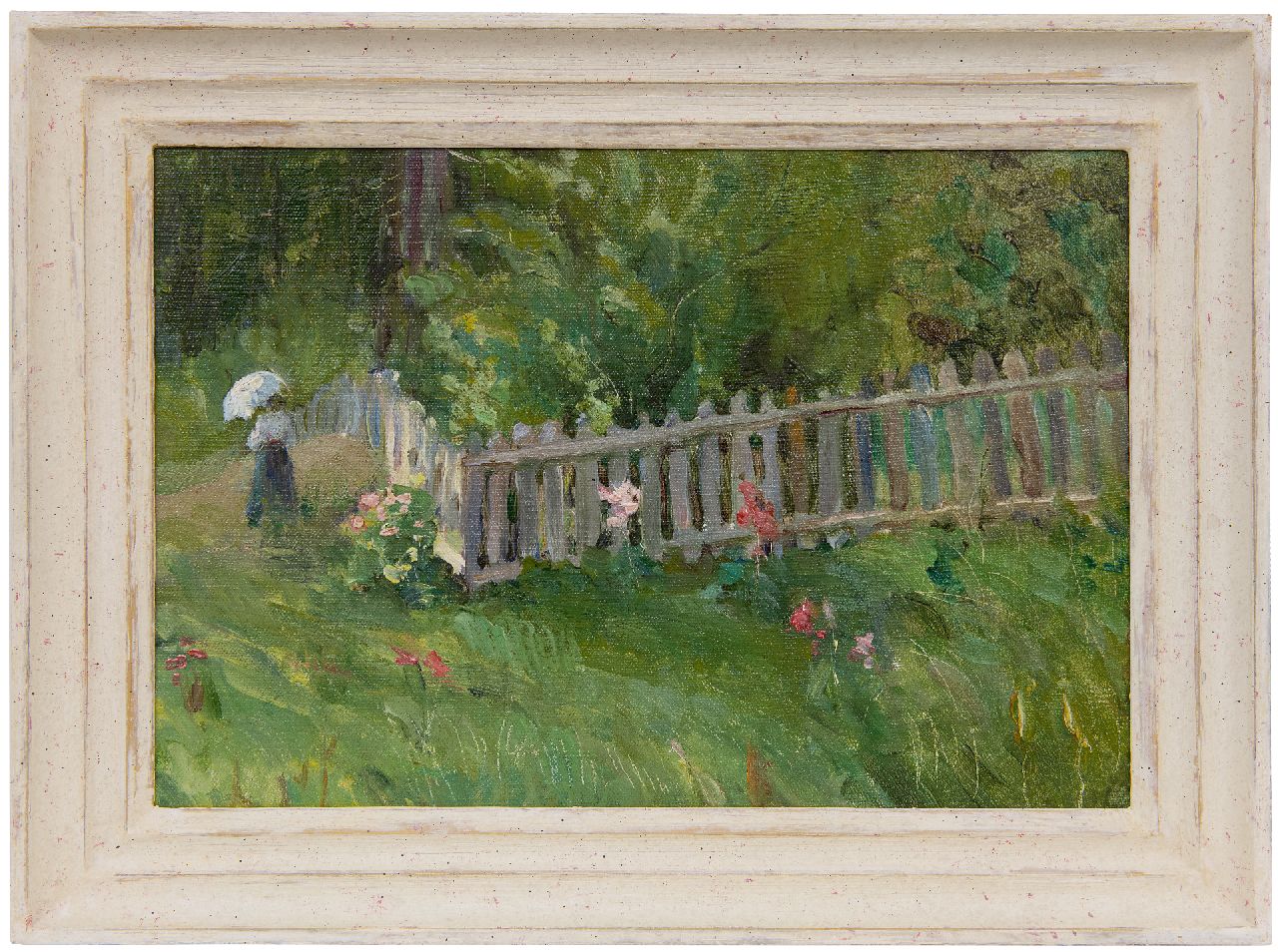 Toussaint F.  | Fernand Toussaint | Schilderijen te koop aangeboden | Wandeling in de tuin, olieverf op doek op board 29,3 x 42,3 cm