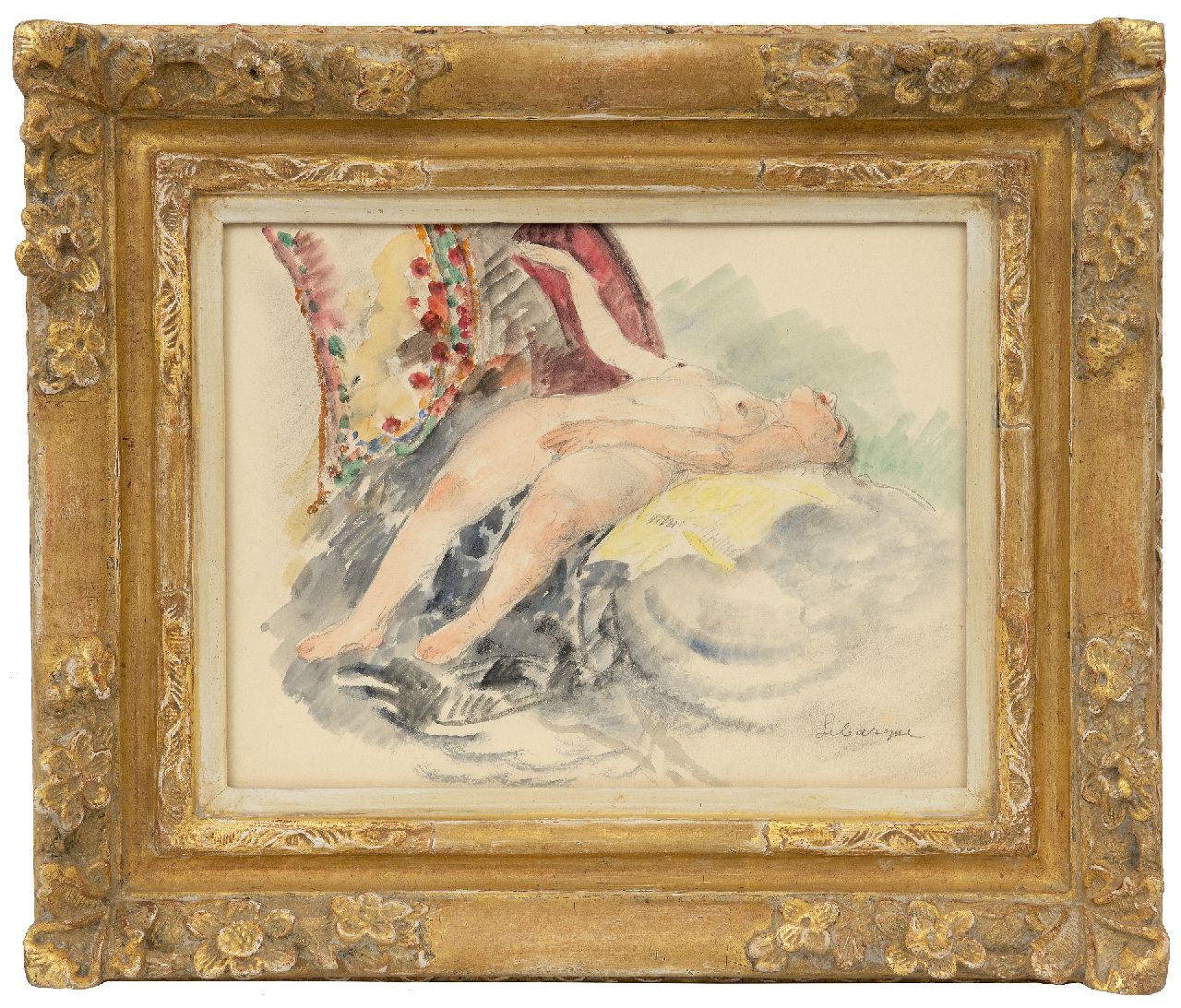 Lebasque H.  | Joseph 'Henri' Baptiste Lebasque | Aquarellen en tekeningen te koop aangeboden | Nu au Canapé, potlood en aquarel op papier 21,5 x 27,5 cm, gesigneerd rechtsonder