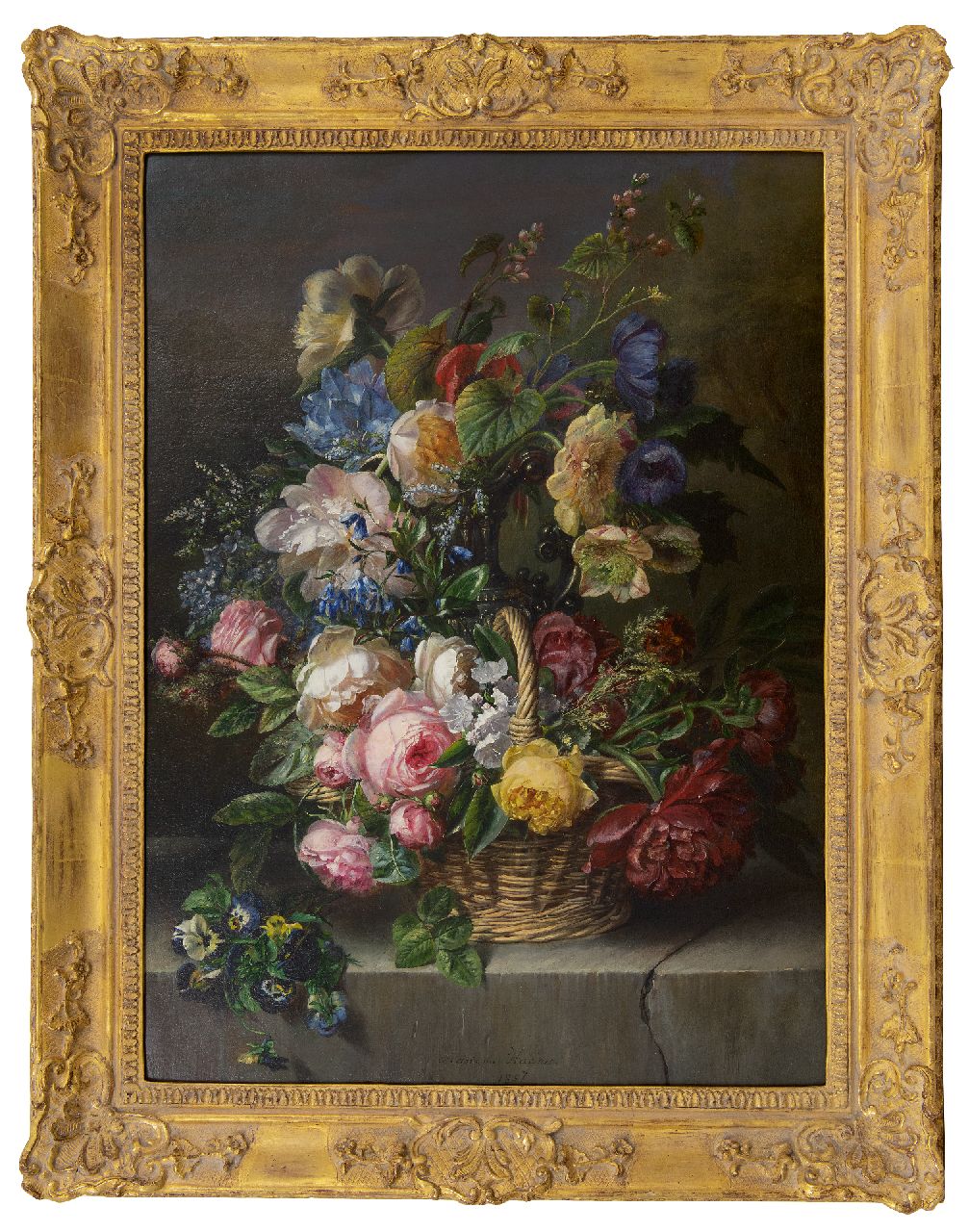 Haanen A.J.  | Adriana Johanna Haanen | Schilderijen te koop aangeboden | Weelderig bloemstilleven, olieverf op doek 73,5 x 53,7 cm, gesigneerd middenonder en gedateerd 1857