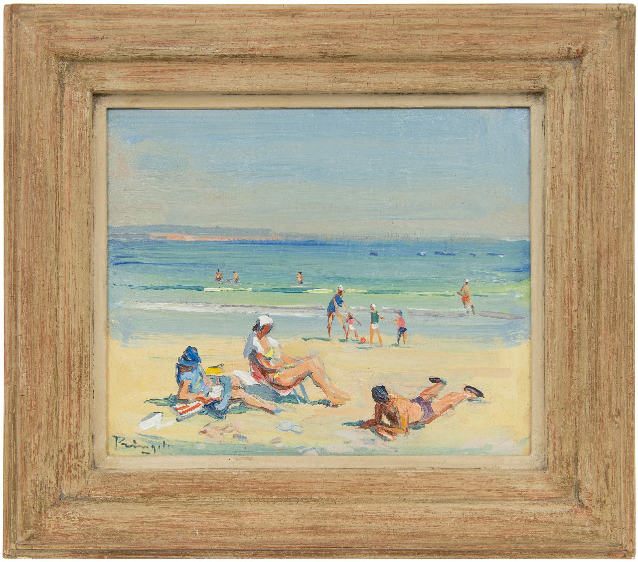Pringels L.  | Léon Pringels | Schilderijen te koop aangeboden | Een zomerse stranddag, olieverf op paneel 21,9 x 26,8 cm, gesigneerd linksonder