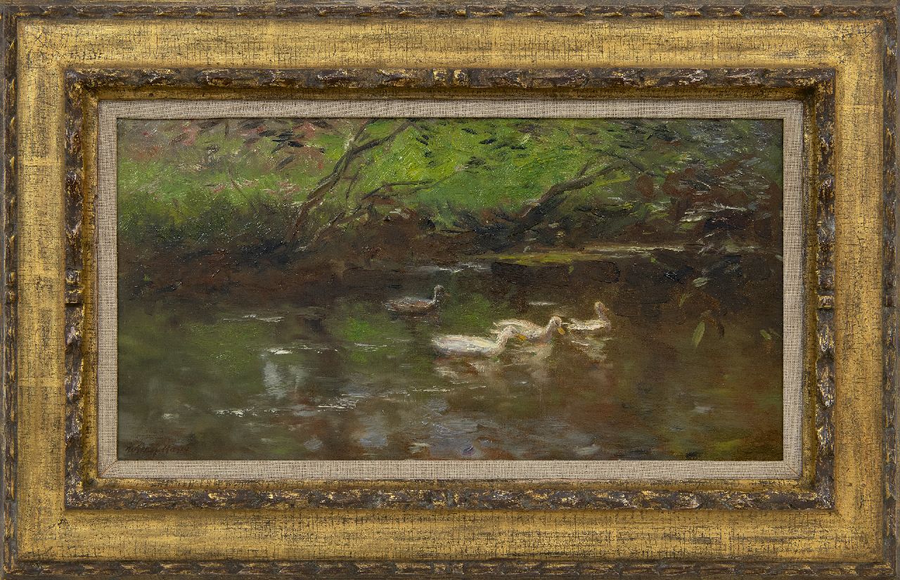Maris W.  | Willem Maris | Schilderijen te koop aangeboden | Eenden in het water, olieverf op doek 24,2 x 46,0 cm, gesigneerd linksonder