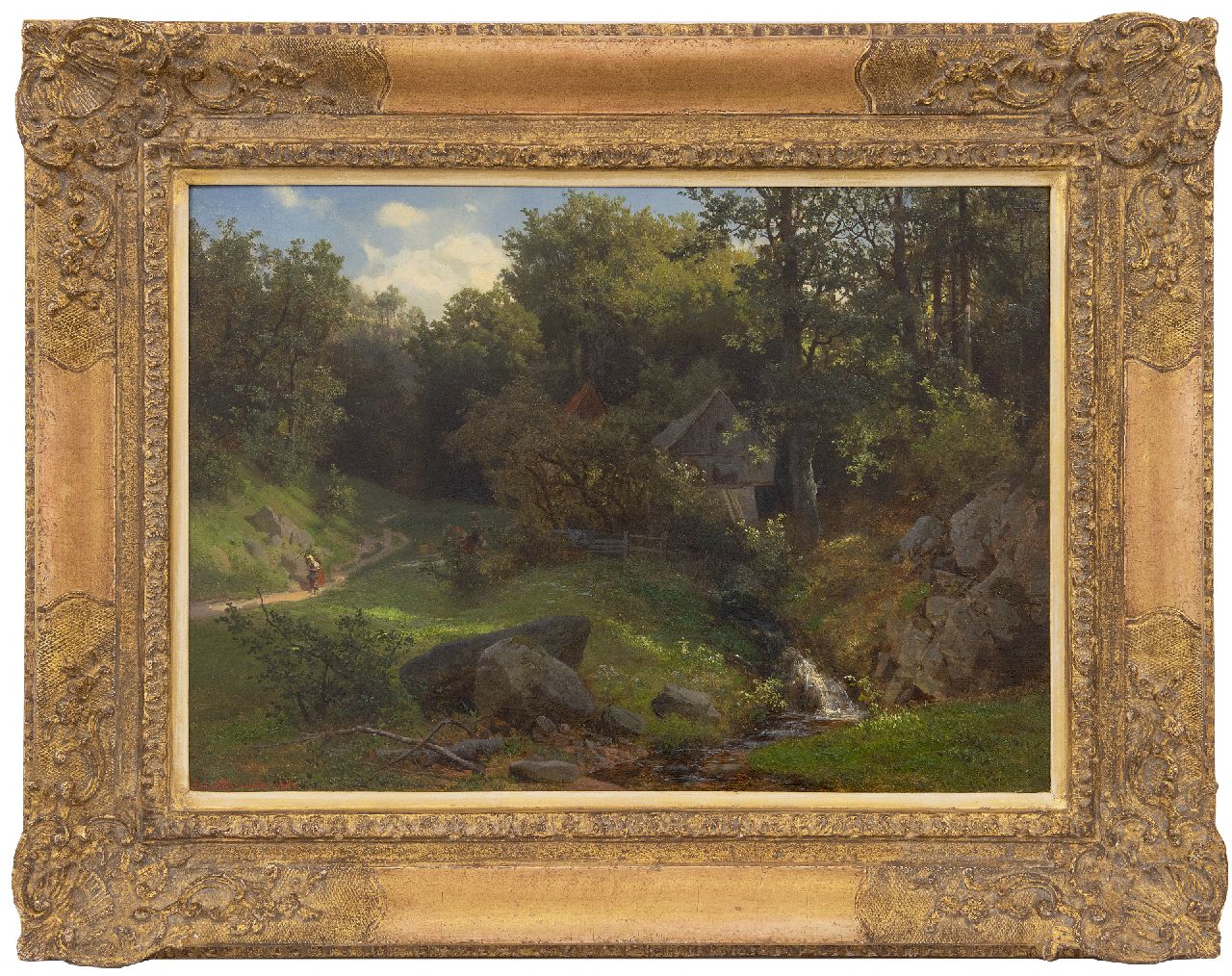 Leonhardi E.A.E.  | Emil August 'Eduard' Leonhardi, Idyllisch bosgezicht, olieverf op doek 34,5 x 48,5 cm, gesigneerd linksonder en gedateerd 1860