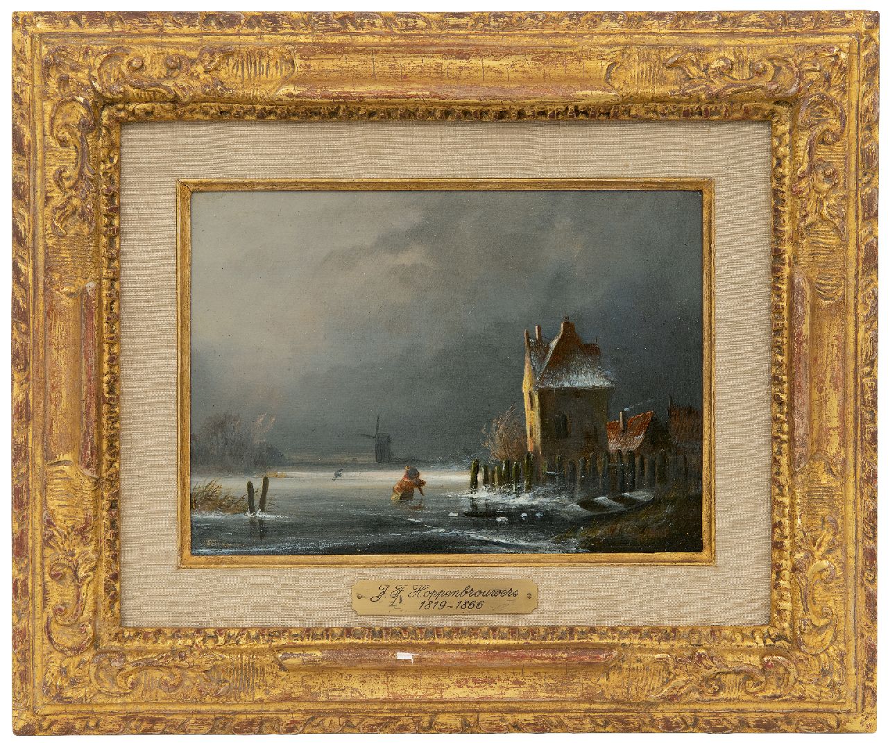 Hellenberg Hubar J.M.A. van | 'Jacques' Marie Adrien van Hellenberg Hubar, Winterlandschap bij naderende sneeuwstorm, olieverf op paneel 14,9 x 21,3 cm