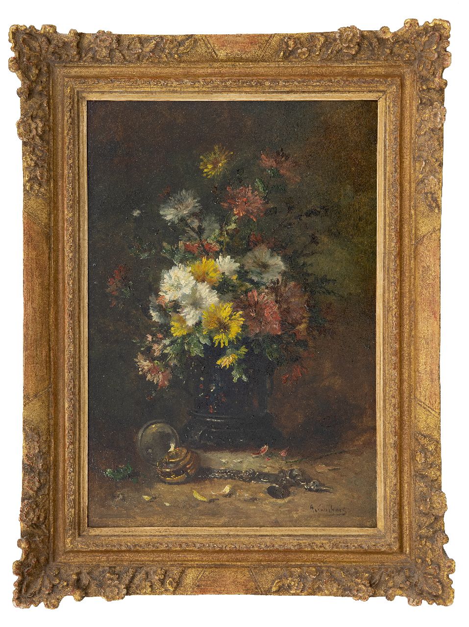 Cauchois E.H.  | Eugène-Henri Cauchois | Schilderijen te koop aangeboden | Stilleven met asters, olieverf op paneel 46,2 x 31,3 cm, gesigneerd rechtsonder