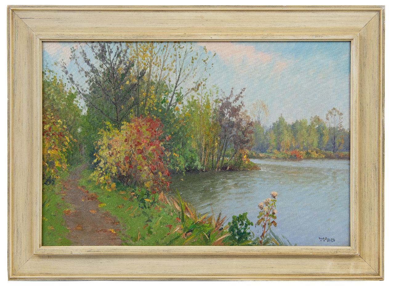Dekker H.N.  | Henricus Nicolaas 'Henk' Dekker | Schilderijen te koop aangeboden | Rivieroever in de herfst, olieverf op doek 40,3 x 60,2 cm, gesigneerd rechtsonder