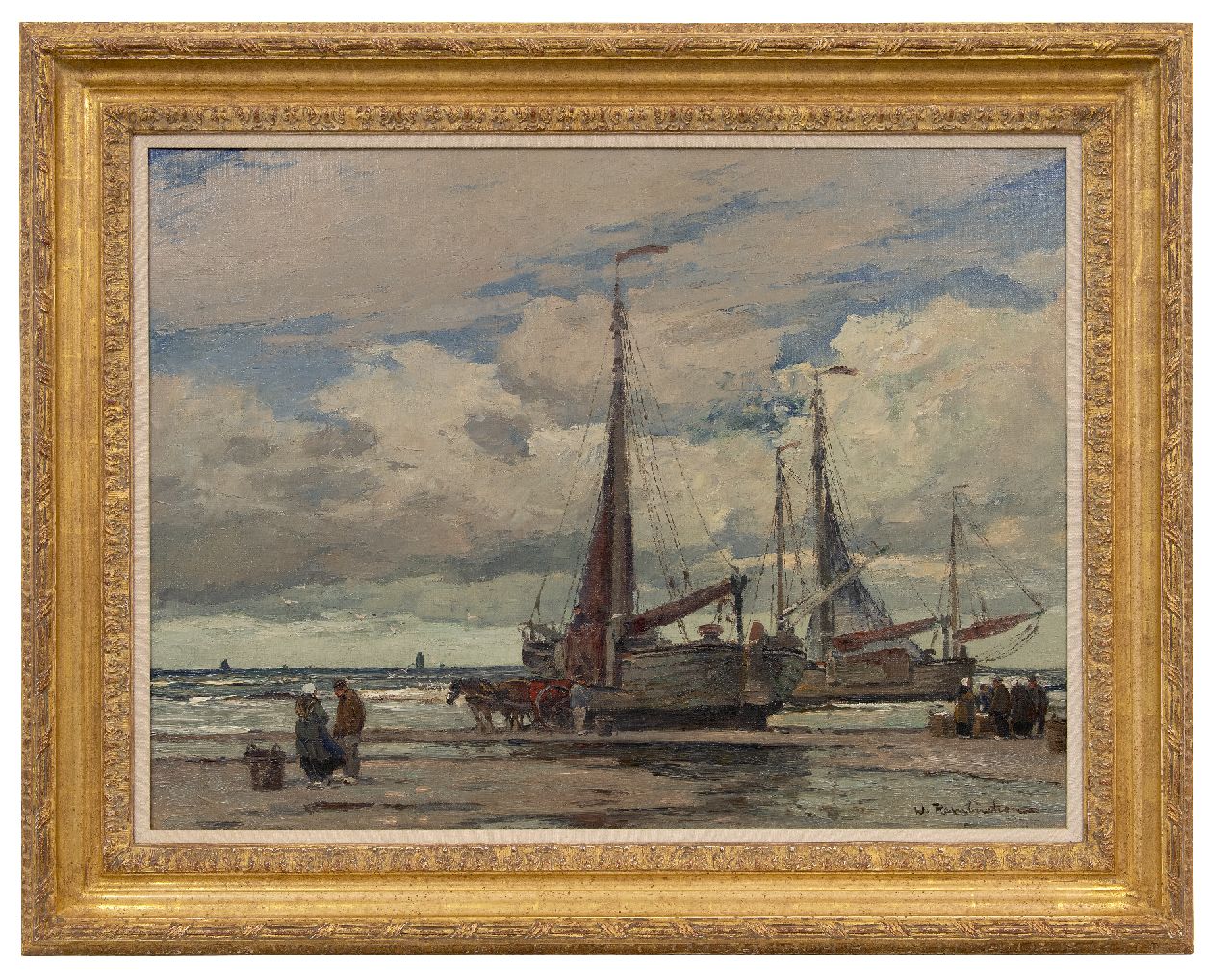 Hambüchen W.  | Wilhelm Hambüchen | Schilderijen te koop aangeboden | Na aankomst van de vloot, olieverf op doek 60,2 x 80,4 cm, gesigneerd rechtsonder
