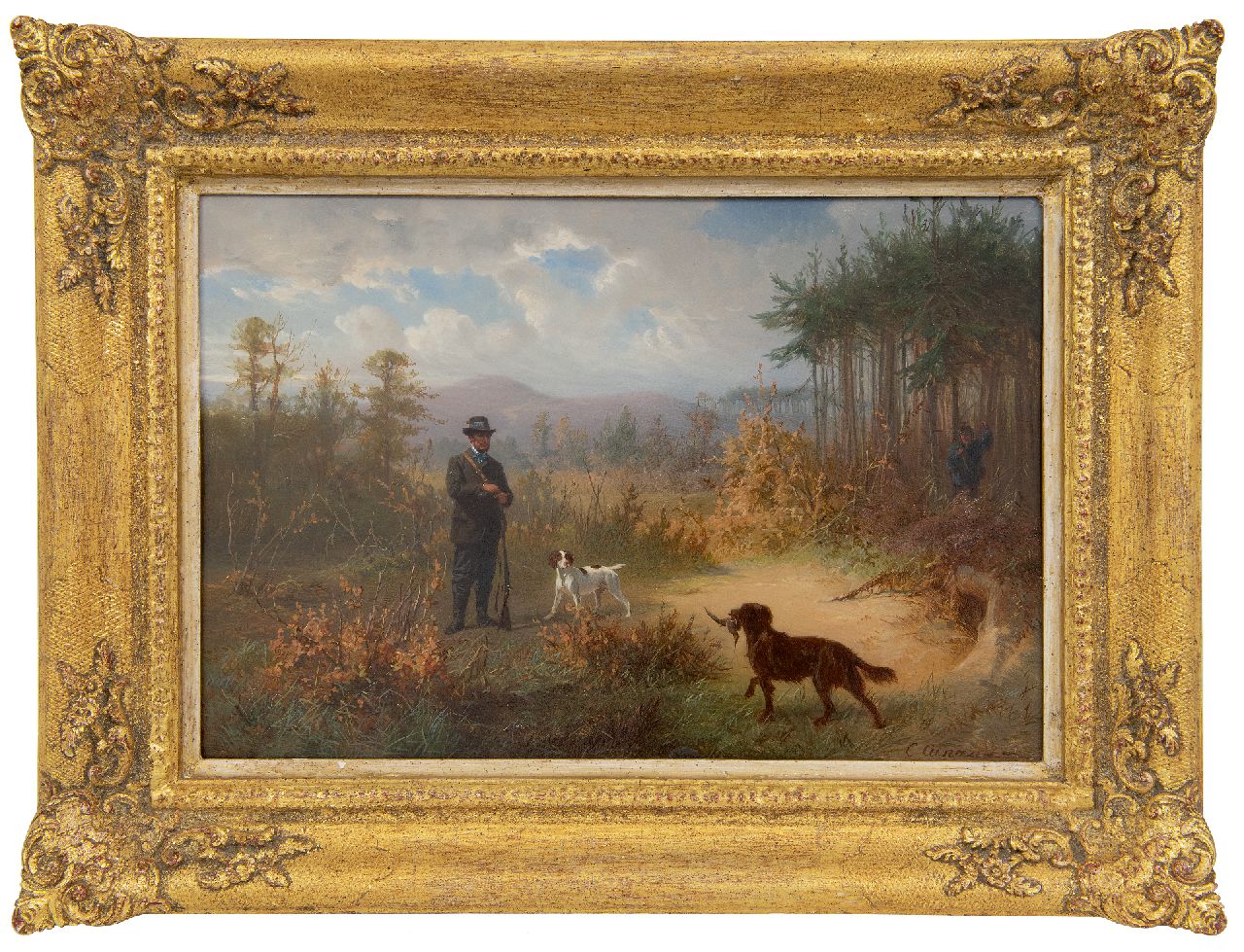Cunaeus C.  | Conradijn Cunaeus, Op snippenjacht in het bos te Lunteren, olieverf op paneel 21,9 x 32,5 cm, gesigneerd rechtsonder en te dateren 1870