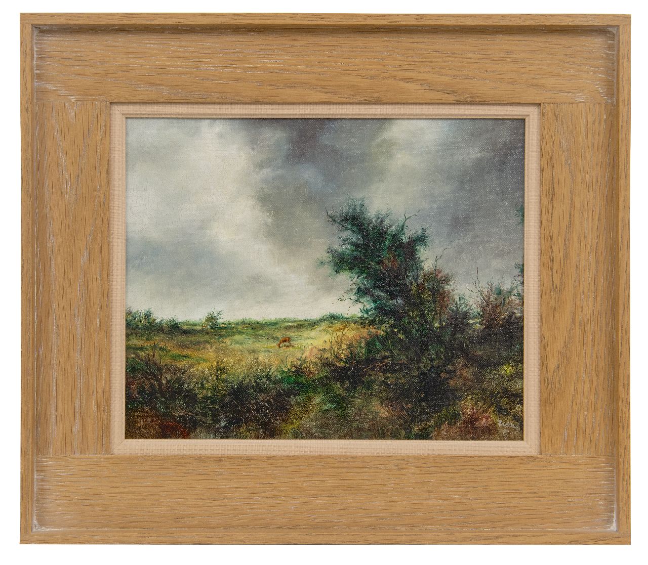 Poortvliet R. | Rien Poortvliet, Landschap met grazend reetje, olieverf op doek 24,6 x 30,2 cm, gesigneerd rechtsonder Poortvliet R. | Rien Poortvliet, Landschap met grazend reetje, olieverf op doek 24,6 x 30,2 cm, gesigneerd rechtsonder