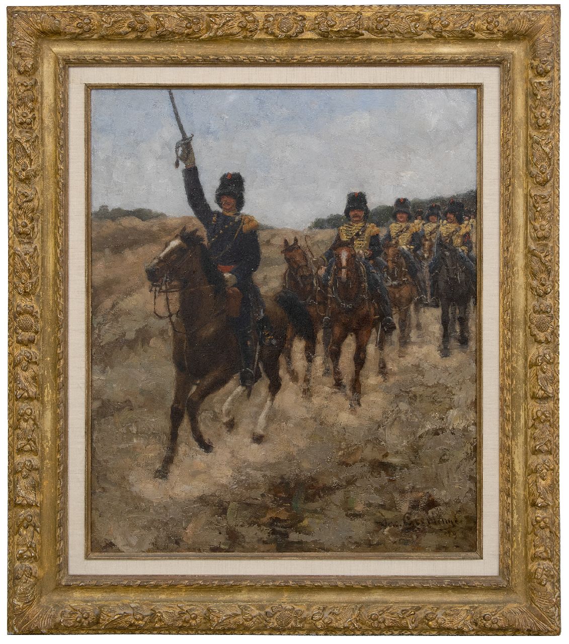 Geerlings J.H. | Jacob Hendrik Geerlings, Rijdende artillerie, exercerend op de Kempenbergerheide, olieverf op doek 65,9 x 54,2 cm, gesigneerd rechtsonder en te dateren ca. 1870-1880 Geerlings J.H. | Jacob Hendrik Geerlings, Rijdende artillerie, exercerend op de Kempenbergerheide, olieverf op doek 65,9 x 54,2 cm, gesigneerd rechtsonder en te dateren ca. 1870-1880