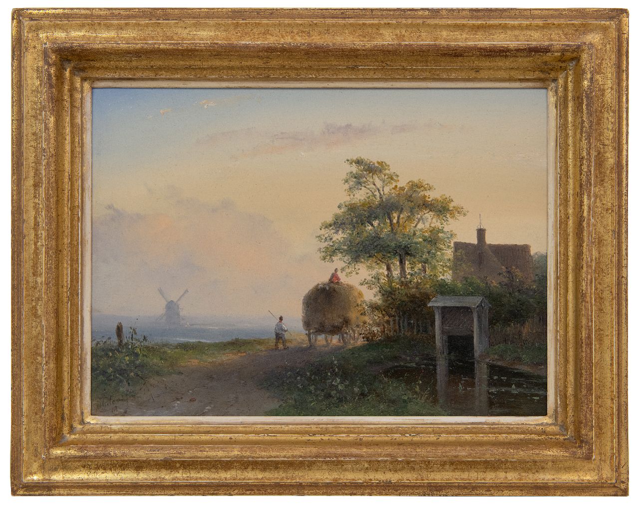 Hans J.G. | Josephus Gerardus Hans | Schilderijen te koop aangeboden | Huiswaarts na het hooien, olieverf op paneel 21,2 x 29,0 cm, gesigneerd linksonder en gedateerd '47, zonder lijst Hans J.G. | Josephus Gerardus Hans | Schilderijen te koop aangeboden | Huiswaarts na het hooien, olieverf op paneel 21,2 x 29,0 cm, gesigneerd linksonder en gedateerd '47, zonder lijst