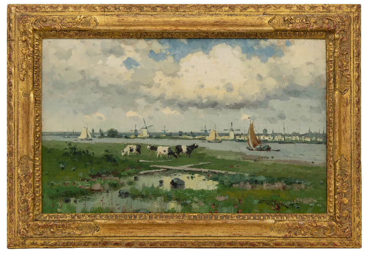 Rip W.C.  | 'Willem' Cornelis Rip | Schilderijen te koop aangeboden | Zonnige dag bij Overschie, olieverf op doek 26,2 x 42,1 cm, gesigneerd rechtsonder