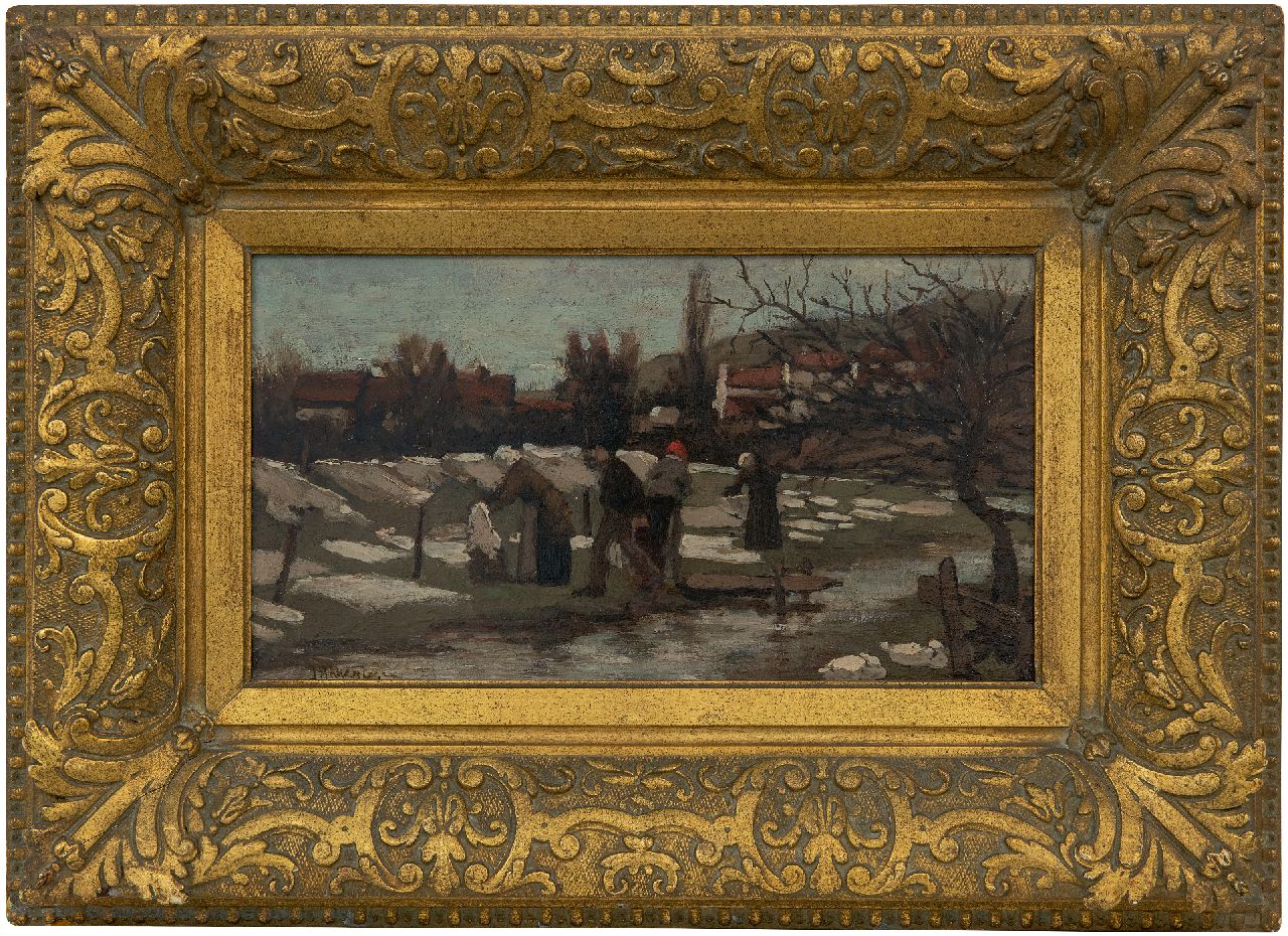 Akkeringa J.E.H.  | 'Johannes Evert' Hendrik Akkeringa | Schilderijen te koop aangeboden | Bleekveldje achter de duinen, olieverf op paneel 17,5 x 31,4 cm, gesigneerd linksonder