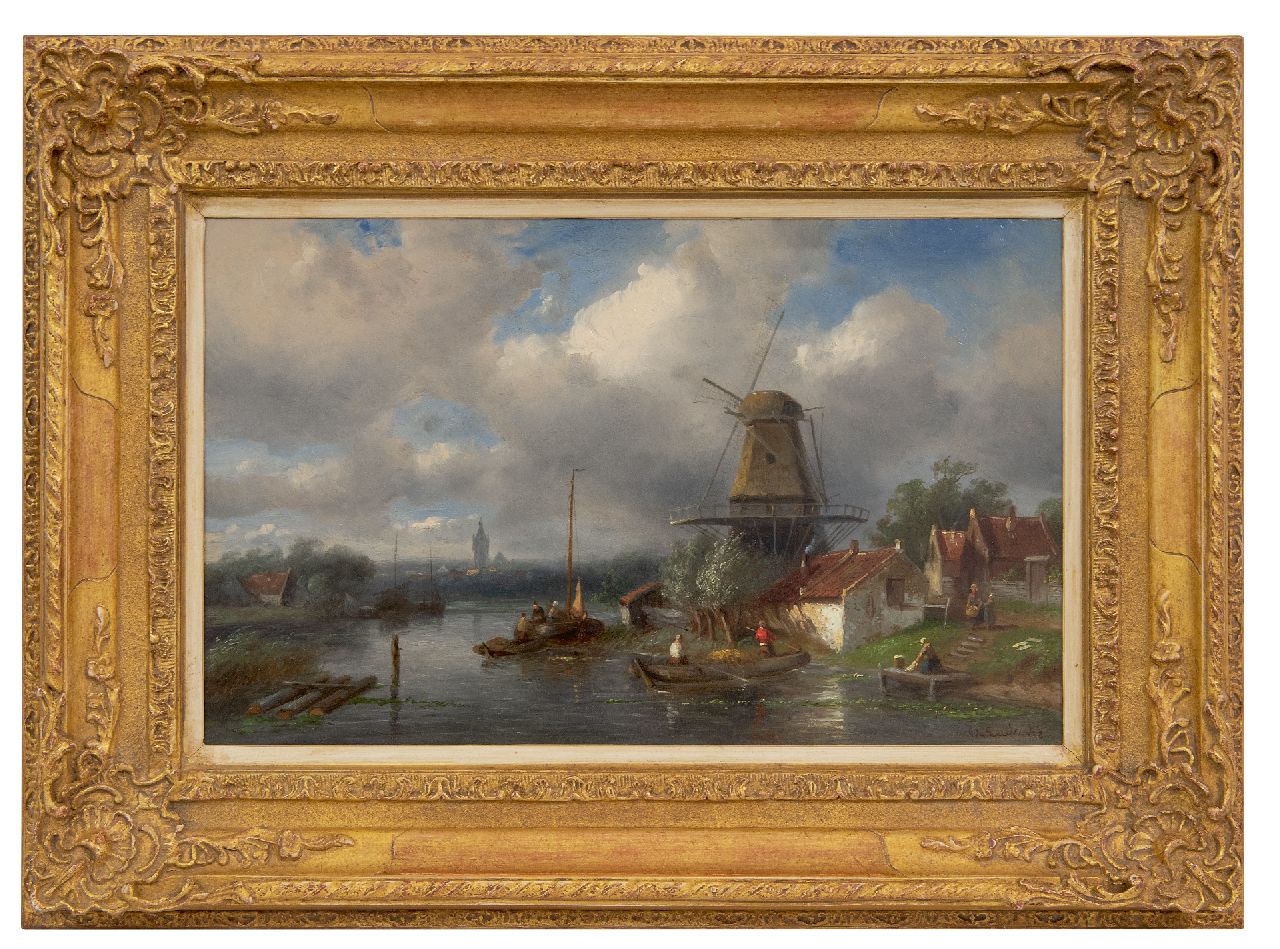 Leickert C.H.J.  | 'Charles' Henri Joseph Leickert | Schilderijen te koop aangeboden | Zomers riviergezicht  (alleen tezamen met pendant), olieverf op paneel 25,0 x 40,0 cm, gesigneerd rechtsonder