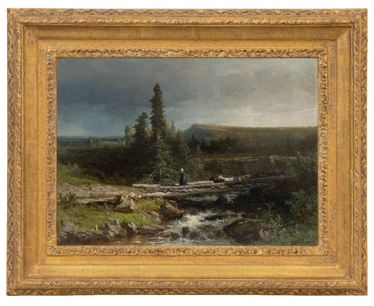 Bilders J.W.  | Johannes Warnardus Bilders | Schilderijen te koop aangeboden | Landschap met geitenhoedster, olieverf op paneel 28,4 x 38,5 cm, gesigneerd rechtsonder en zonder lijst