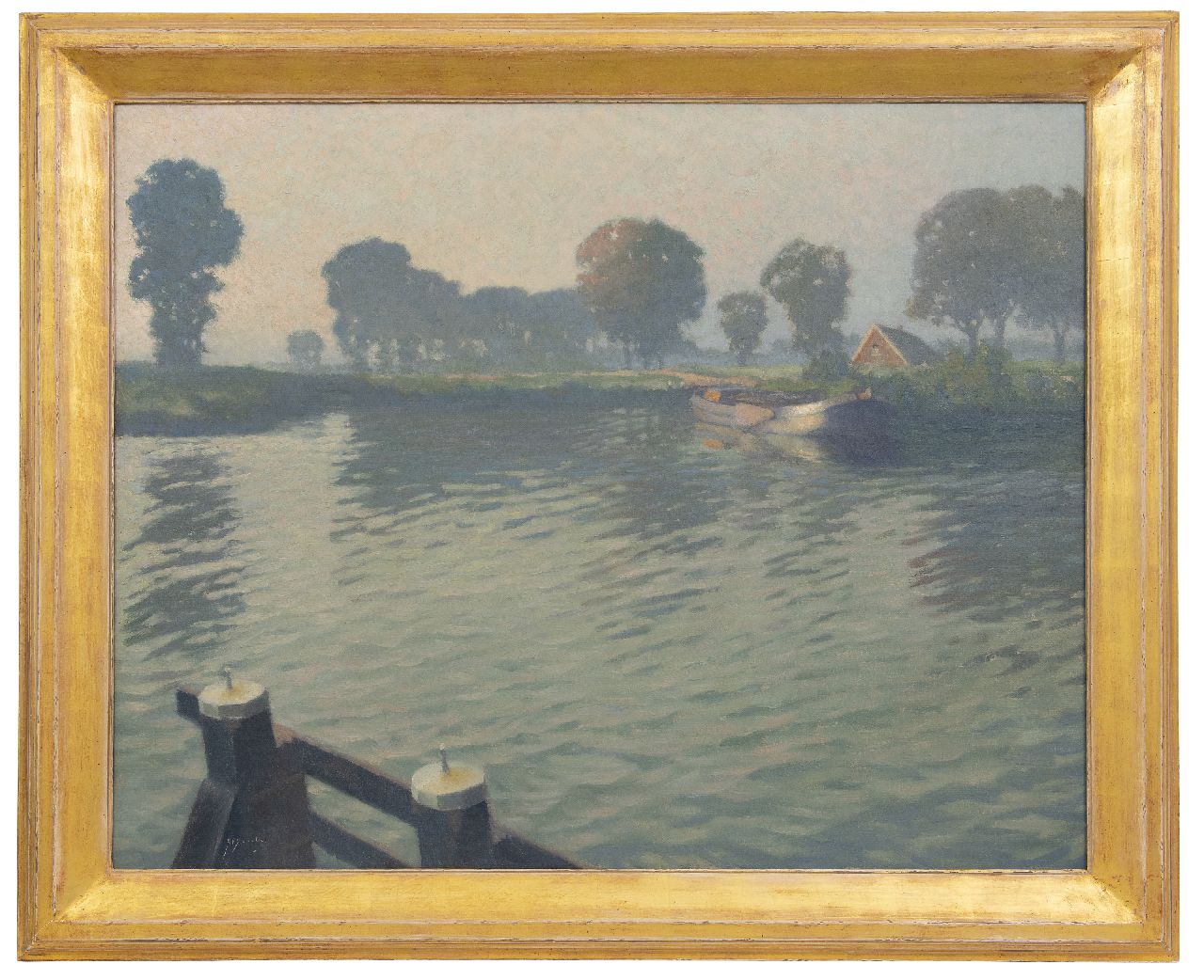 Schotel A.P.  | Anthonie Pieter Schotel | Schilderijen te koop aangeboden | Afgemeerd schip bij Muiden, olieverf op doek 80,2 x 100,5 cm, gesigneerd linksonder