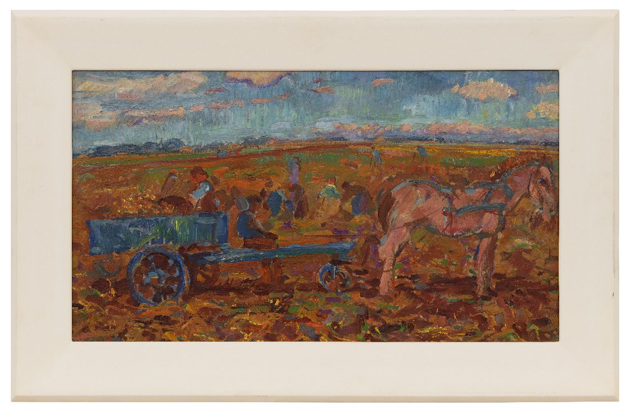 Dijkstra J.  | Johannes 'Johan' Dijkstra | Schilderijen te koop aangeboden | Oogstende landarbeiders, olieverf op board op paneel 35,7 x 62,8 cm