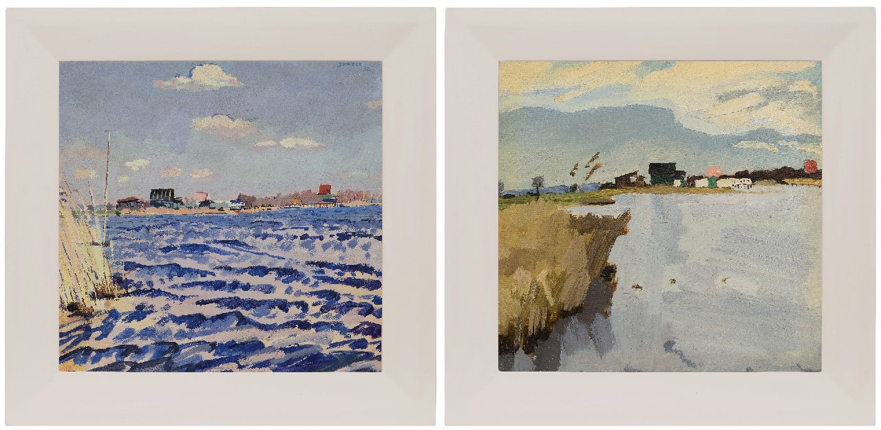 Zee J. van der | Jan van der Zee, Paterswoldsemeer op een winderige dag; verso: Paterswoldsemeer bij kalm weer, olieverf op doek 54,0 x 56,0 cm, gesigneerd rechtsboven en gedateerd '32