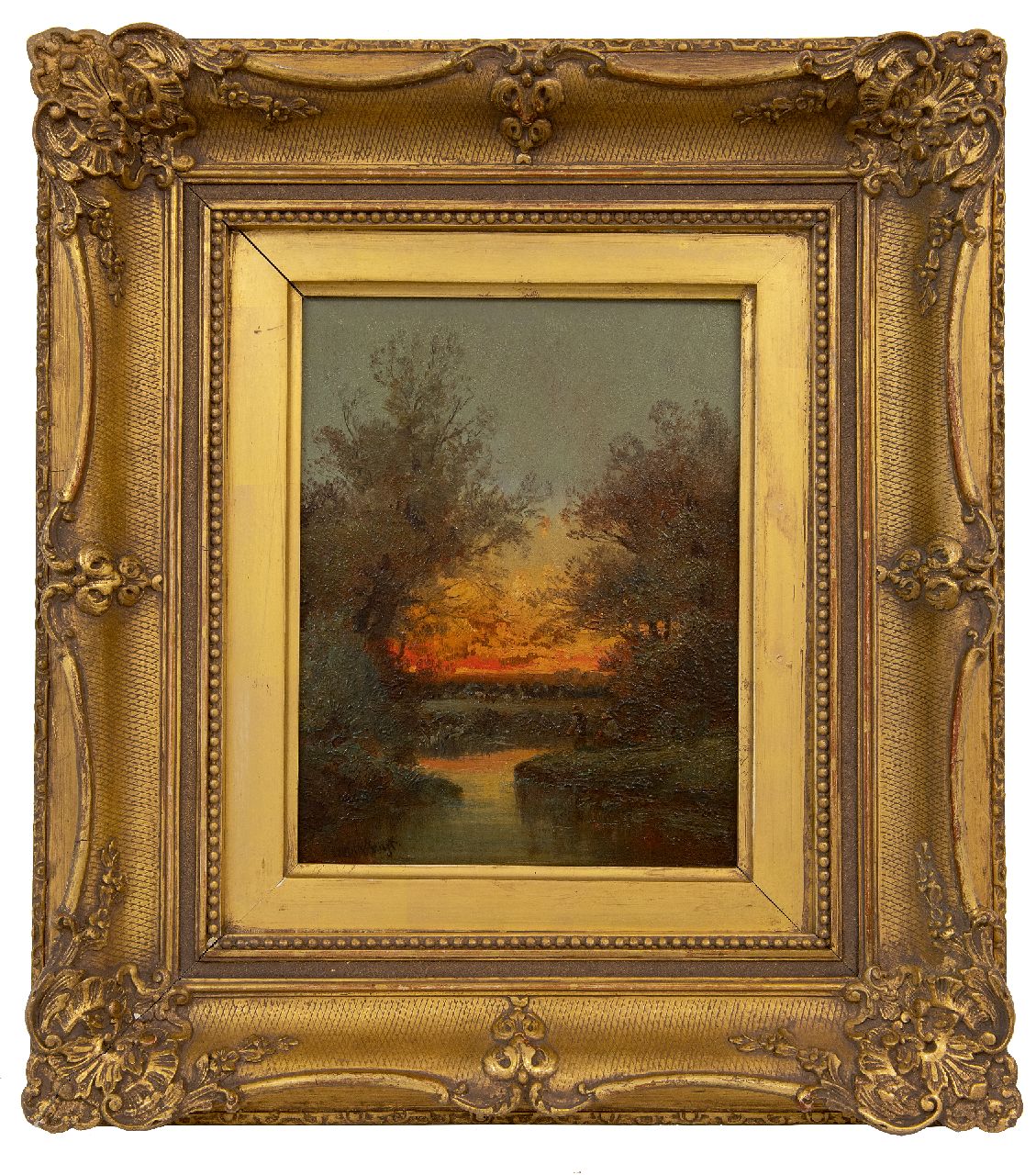 Wijk H. van | Henri van Wijk | Schilderijen te koop aangeboden | Vissers bij zonsondergang, olieverf op paneel 24,2 x 19,0 cm, gesigneerd linksonder