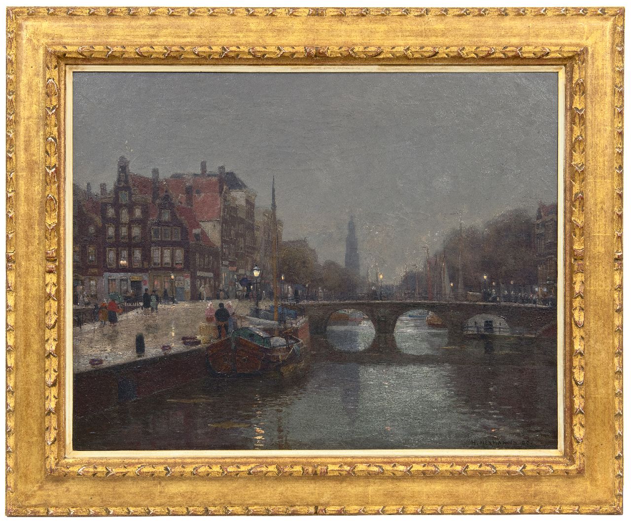 Hermanns H.  | Heinrich Hermanns, De Prinsengracht in Amsterdam bij regen, olieverf op doek 55,8 x 70,7 cm, gesigneerd rechtsonder en gedateerd '90