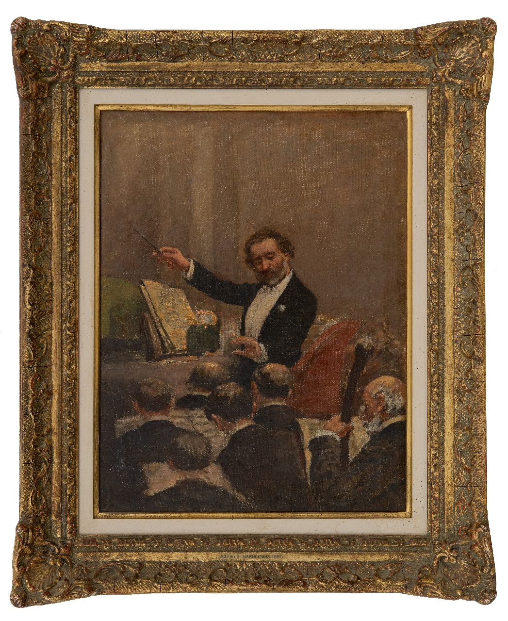 Marie A.E.  | Adrien Emmanuel Marie | Schilderijen te koop aangeboden | Giuseppe Verdi dirigeert de eerste voorstelling van Aïda in Parijs, 1880, olieverf op doek 29,8 x 22,5 cm, gesigneerd links van het midden. en gedateerd 1880