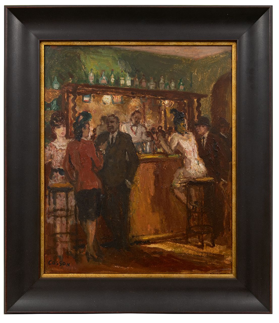 Cosson J.L.M.  | Jean Louis 'Marcel' Cosson | Schilderijen te koop aangeboden | Barscène, olieverf op board 46,0 x 38,0 cm, gesigneerd linksonder