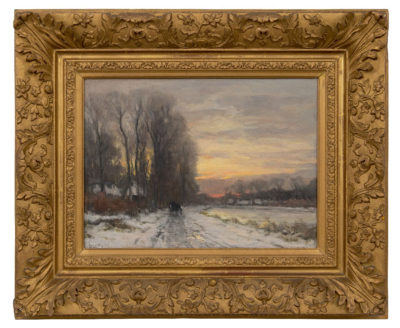 Apol L.F.H.  | Lodewijk Franciscus Hendrik 'Louis' Apol | Schilderijen te koop aangeboden | Sneeuwlandschap bij avond, olieverf op doek 31,5 x 42,4 cm, gesigneerd linksonder