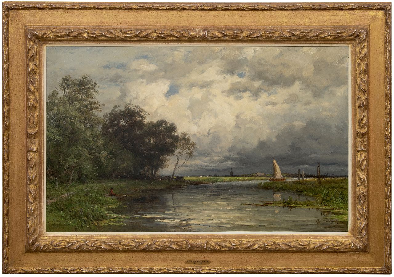 Borselen J.W. van | Jan Willem van Borselen | Schilderijen te koop aangeboden | Plasgezicht bij Nieuwkoop bij 'buiig weer', olieverf op doek 66,1 x 106,3 cm, gesigneerd rechtsonder