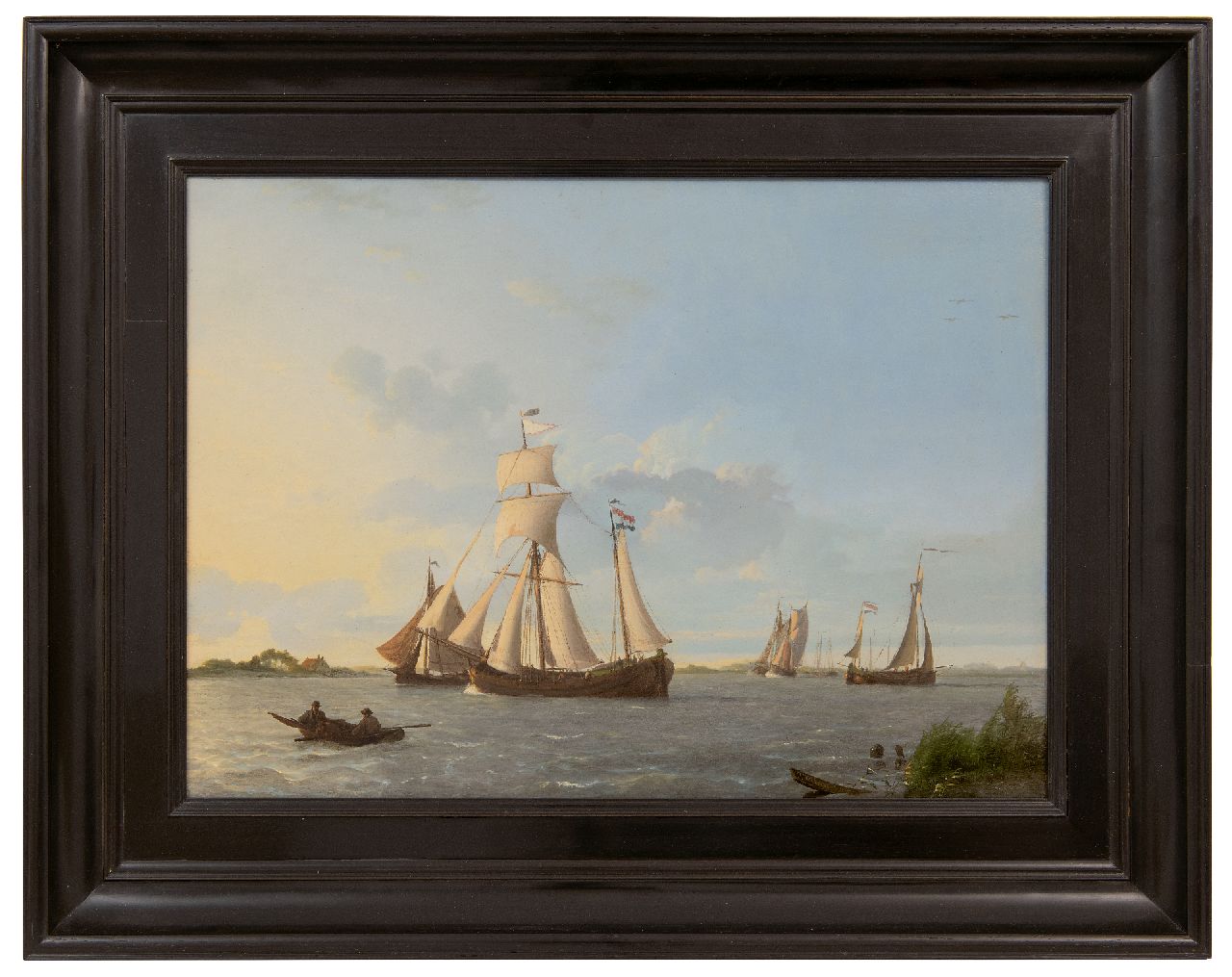 Koekkoek J.  | Johannes Koekkoek | Schilderijen te koop aangeboden | Laverende zeilschepen op Hollands binnenwater, olieverf op paneel 32,3 x 44,8 cm, gesigneerd rechtsonder en gedateerd 1829