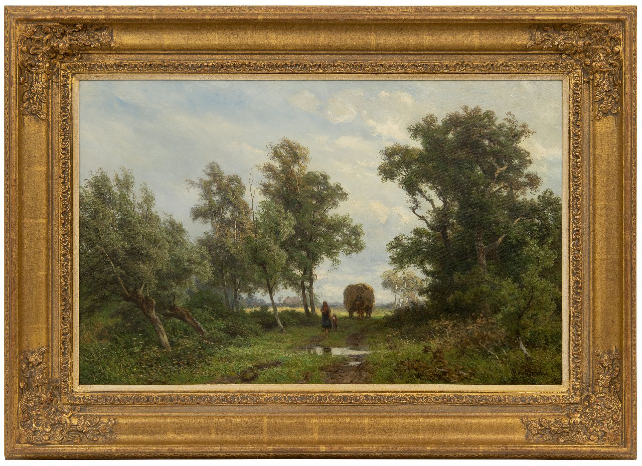 Borselen J.W. van | Jan Willem van Borselen | Schilderijen te koop aangeboden | Terug naar de boerderij na het hooien, olieverf op doek 45,0 x 70,3 cm, gesigneerd rechtsonder