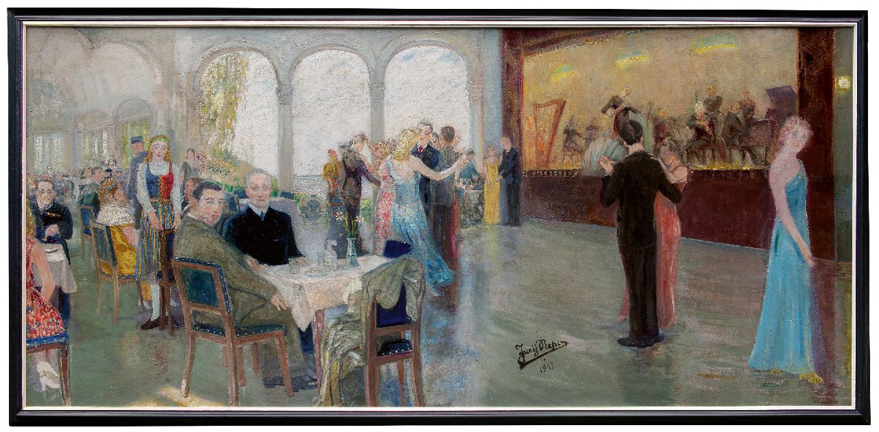 Repin J.I.  | Jurij Ilich Repin | Schilderijen te koop aangeboden | Eljas Erkko in de Spiegelzaal van Hotel Kämp in Helsinki, olieverf op doek 139,0 x 300,0 cm, gesigneerd middenonder en gedateerd 1943