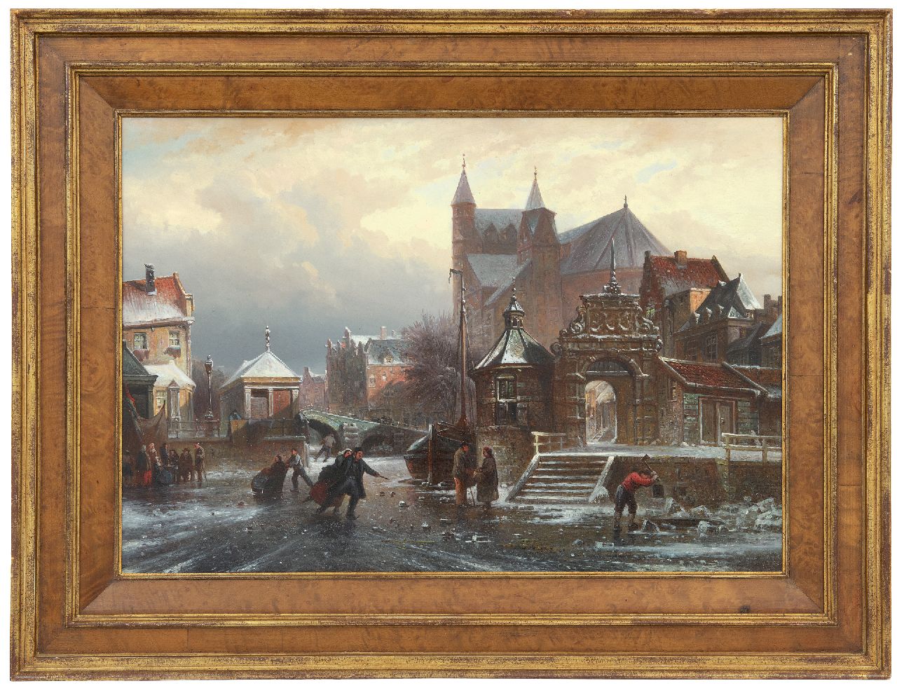 Bommel E.P. van | Elias Pieter van Bommel | Schilderijen te koop aangeboden | Schaatspret op een stadsgracht, olieverf op paneel 36,7 x 54,4 cm, gesigneerd rechtsonder en gedateerd '72, zonder lijst