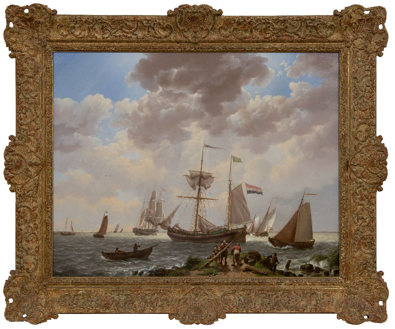 Koekkoek J.H.  | Johannes Hermanus Koekkoek | Schilderijen te koop aangeboden | Laverende schepen voor de kust, olieverf op doek 57,3 x 72,0 cm, gesigneerd rechtsonder en gedateerd 1831