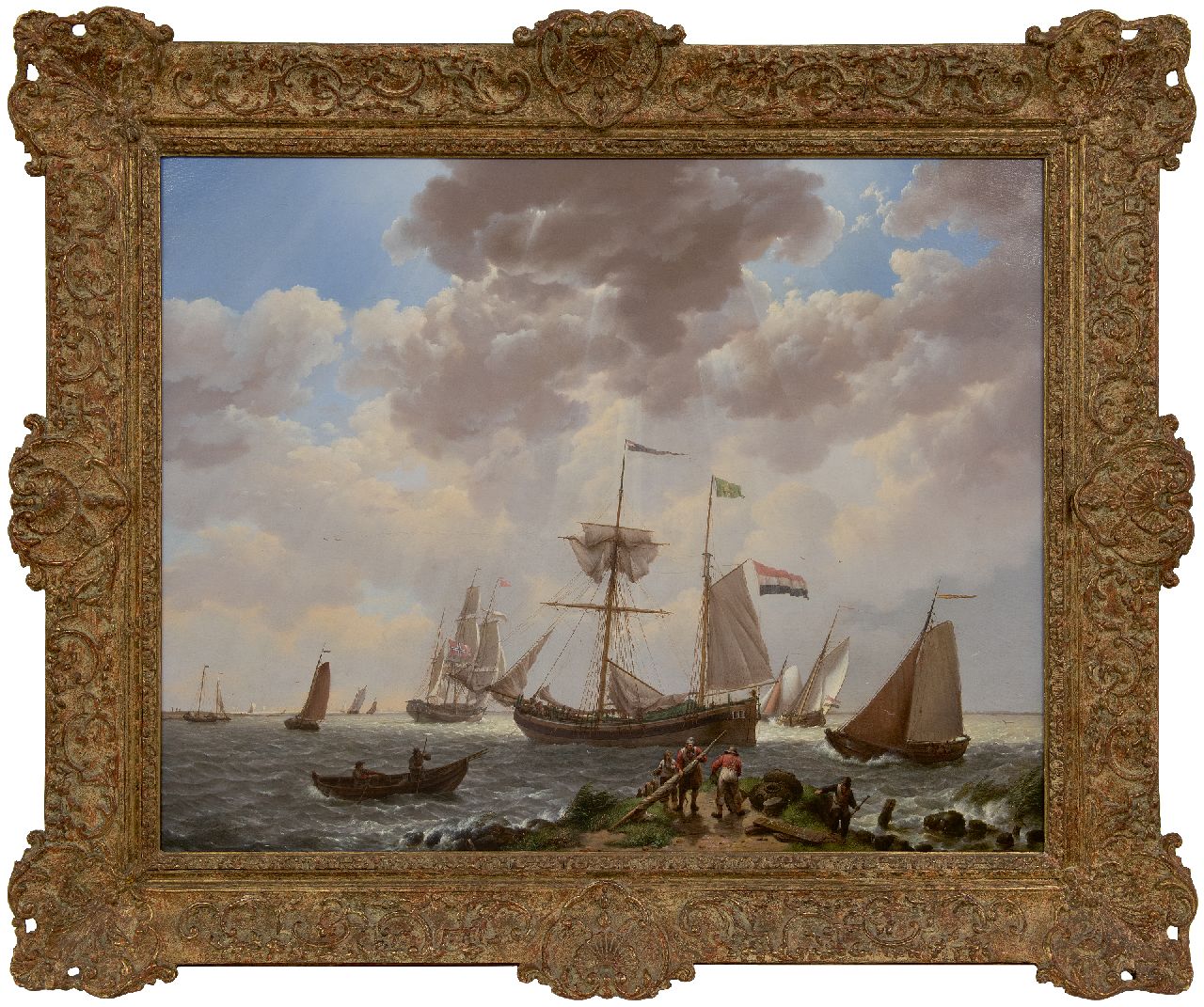 Koekkoek J.H.  | Johannes Hermanus Koekkoek | Schilderijen te koop aangeboden | Laverende schepen voor de kust, olieverf op doek 57,3 x 72,0 cm, gesigneerd rechtsonder en gedateerd 1831