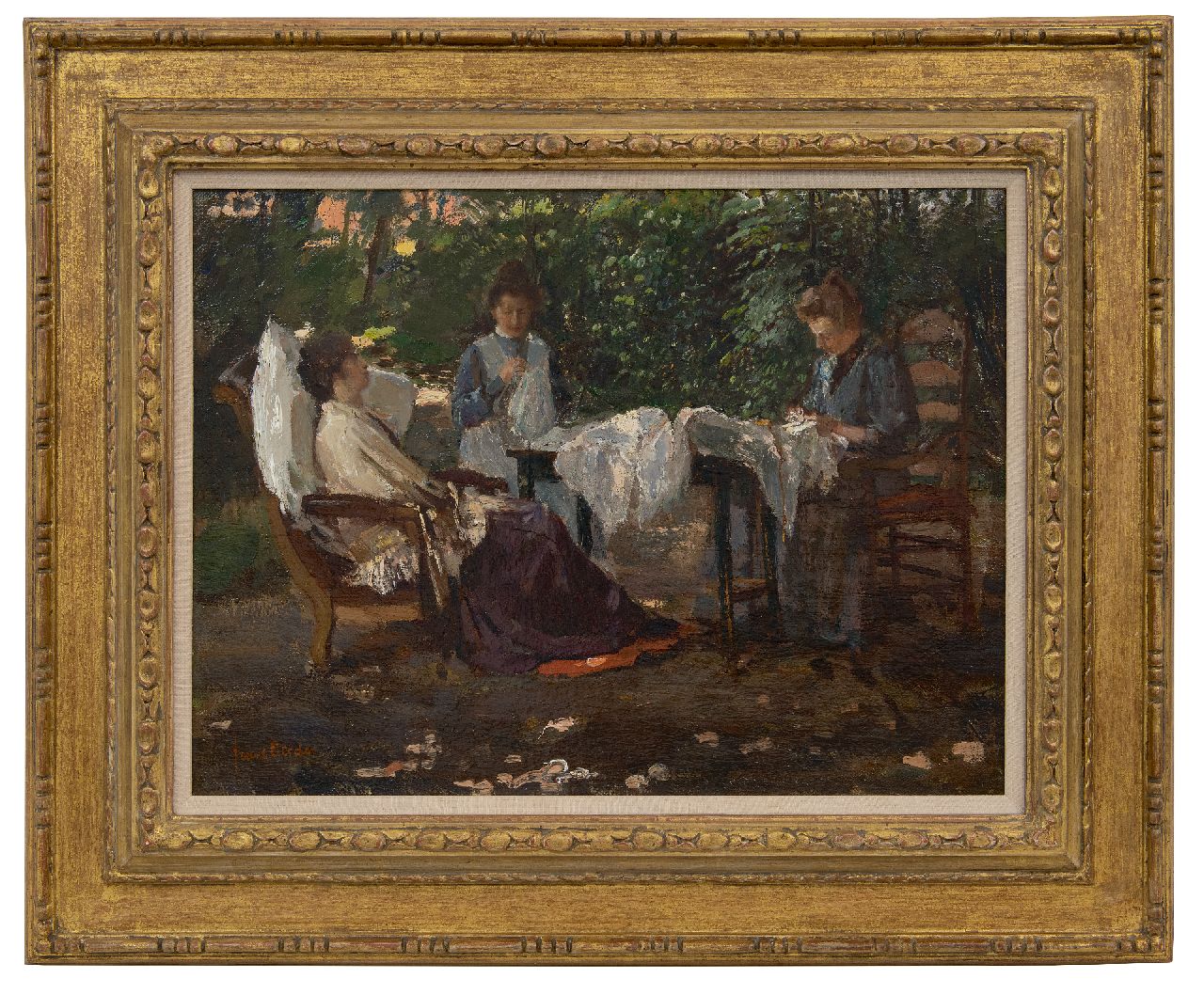 Oerder F.D.  | 'Frans' David Oerder | Schilderijen te koop aangeboden | Een rustige middag in lommerrijke tuin, olieverf op doek 37,3 x 50,5 cm, gesigneerd linksonder