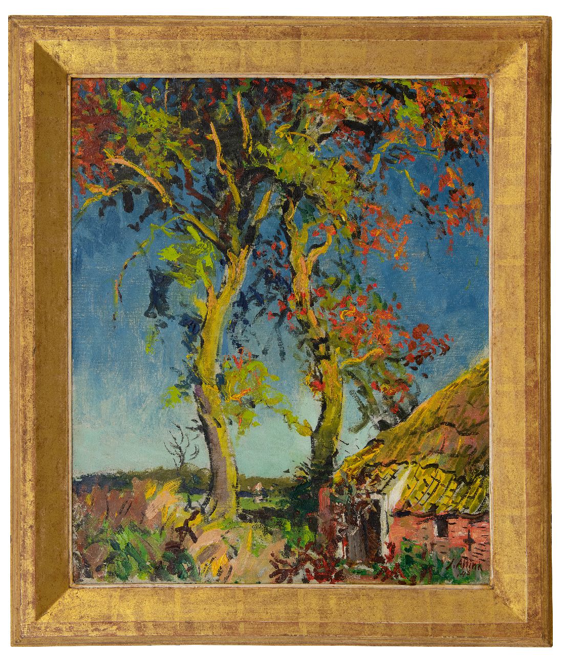 Altink J.  | Jan Altink | Schilderijen te koop aangeboden | Boerderij bij hoge bomen, olieverf op doek 60,6 x 50,2 cm, gesigneerd rechtsonder en gedateerd '46