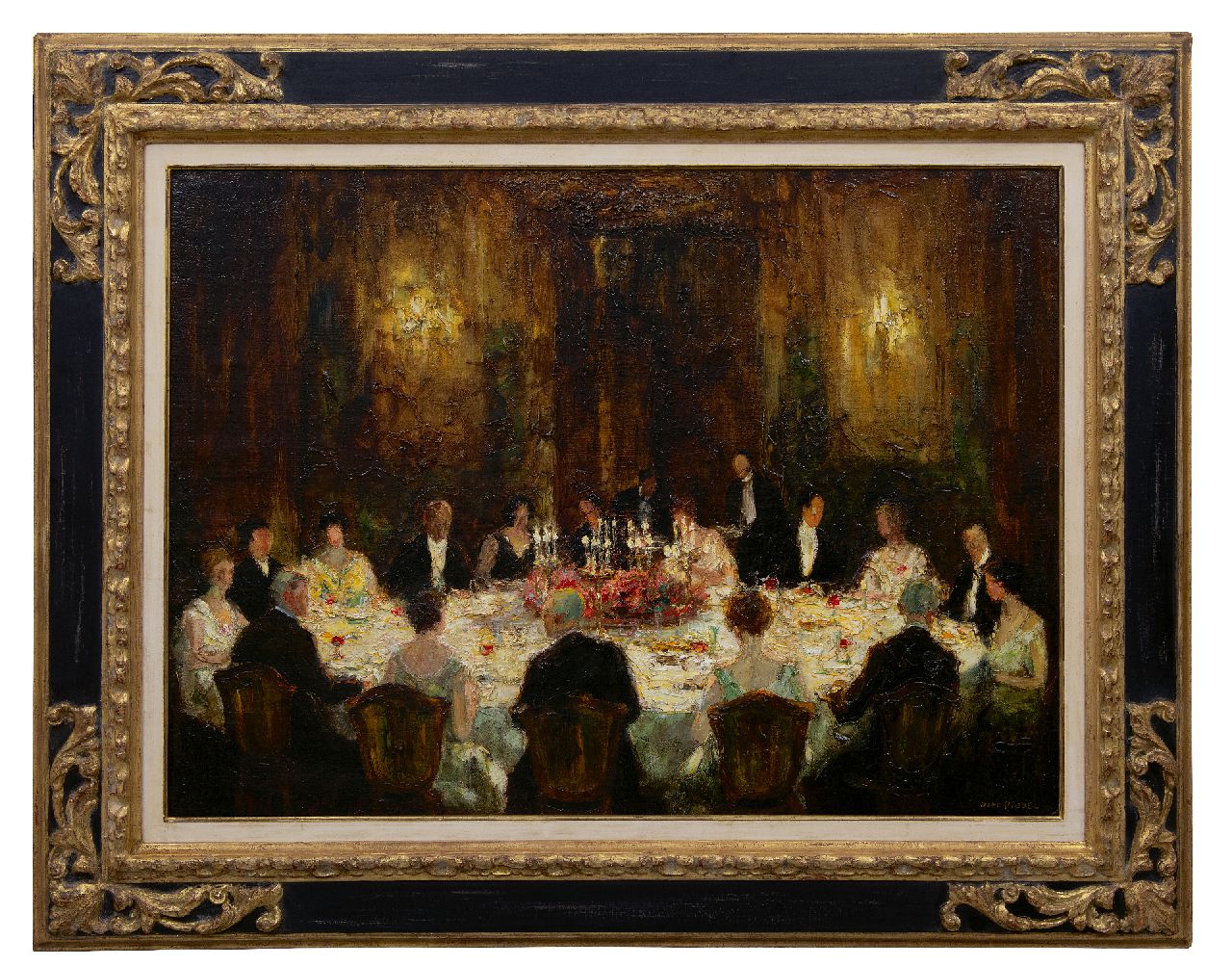 Pippel O.E. | 'Otto' Eduard Pippel, Abendgesellschaft, olieverf op doek 71,4 x 98,0 cm, gesigneerd rechtsonder Pippel O.E. | 'Otto' Eduard Pippel, Abendgesellschaft, olieverf op doek 71,4 x 98,0 cm, gesigneerd rechtsonder