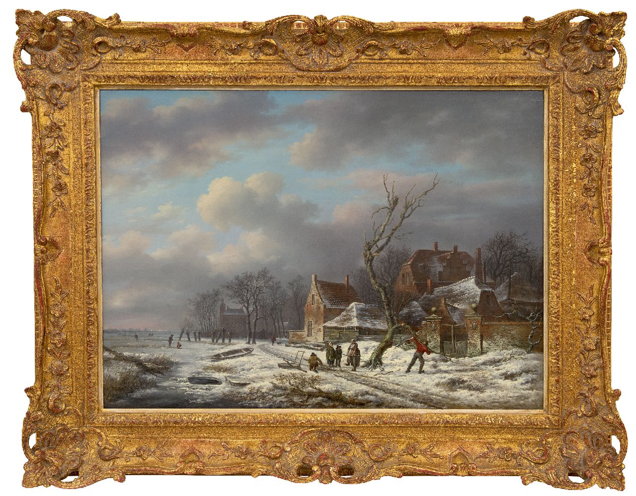 Schelfhout A.  | Andreas Schelfhout | Schilderijen te koop aangeboden | Winterlandschap met houtsprokkelaars (pendant van Zomerlandschap), olieverf op paneel 53,0 x 72,6 cm, gesigneerd rechtsonder (met resten) en te dateren ca. 1815