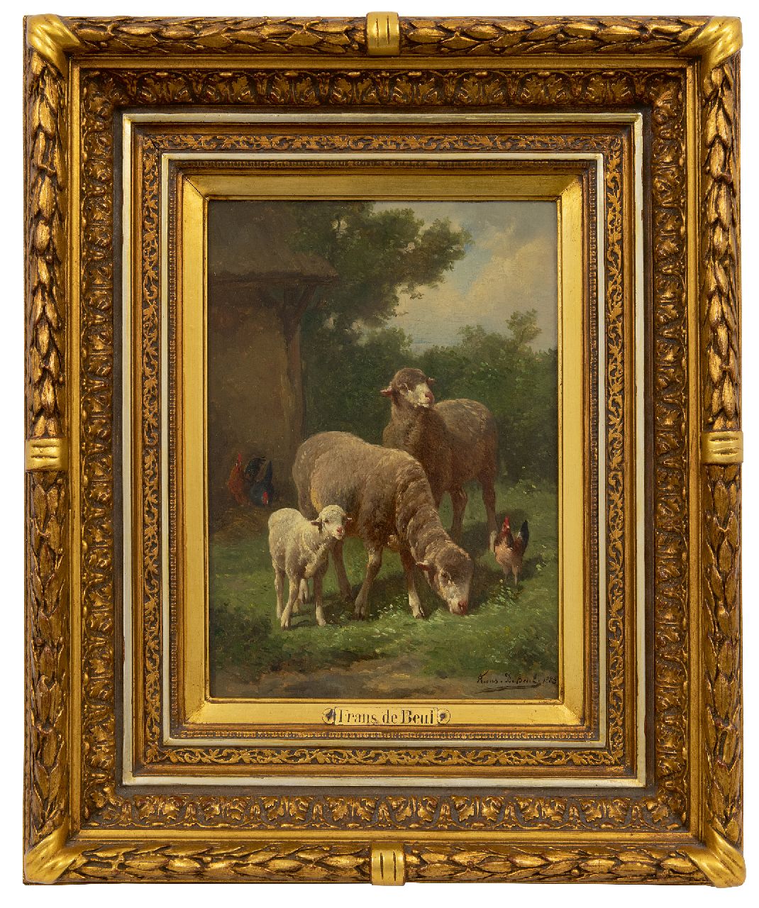 Beul F. de | Frans de Beul, Schapen en lam in de wei  (alleen tezamen), olieverf op paneel 34,1 x 23,8 cm, gesigneerd rechtsonder en gedateerd 1883