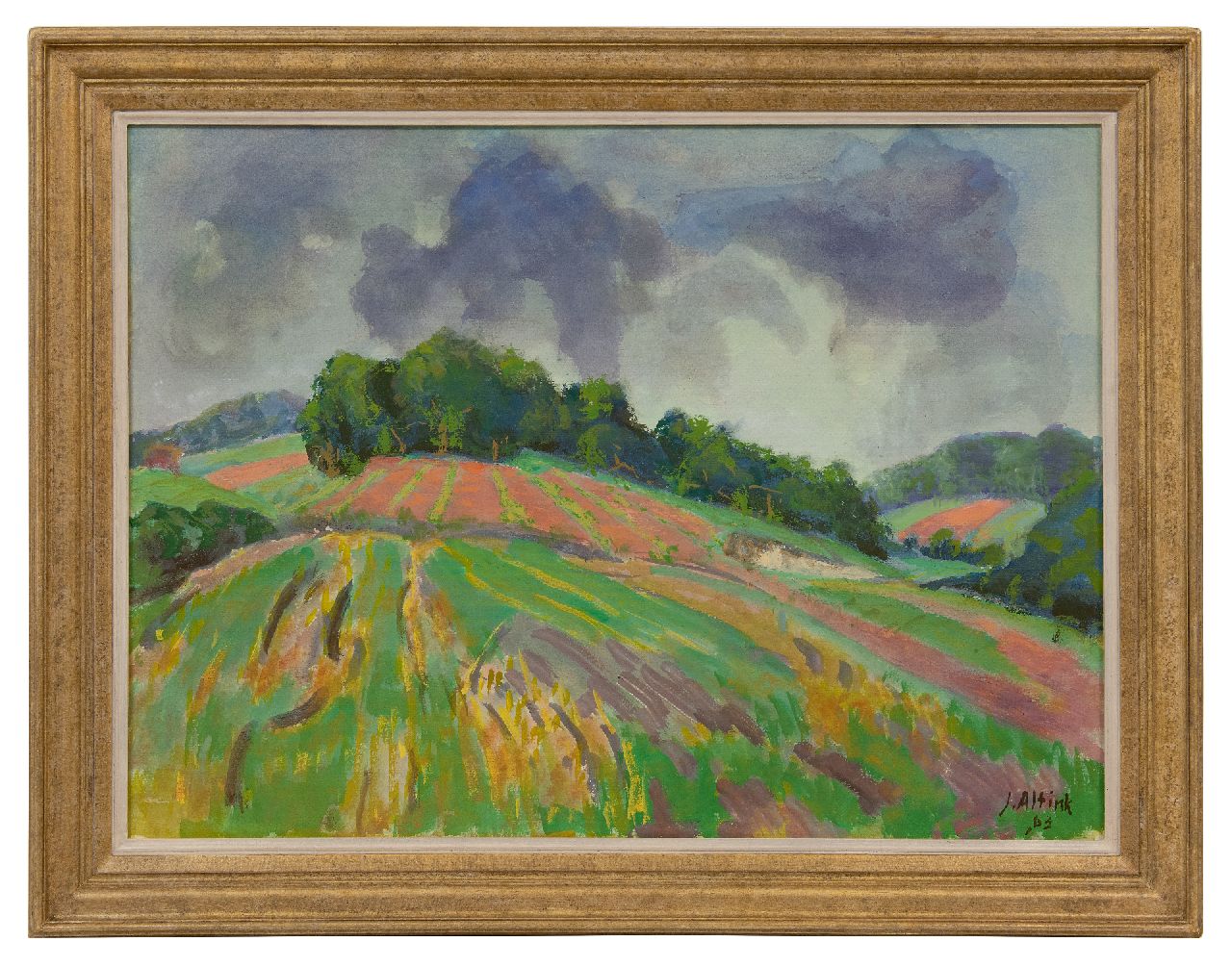 Altink J. | Jan Altink | Aquarellen en tekeningen te koop aangeboden | Glooiend akkerlandschap, aquarel en gouache op papier 56,0 x 75,8 cm, gesigneerd rechtsonder en gedateerd '63 Altink J. | Jan Altink | Aquarellen en tekeningen te koop aangeboden | Glooiend akkerlandschap, aquarel en gouache op papier 56,0 x 75,8 cm, gesigneerd rechtsonder en gedateerd '63