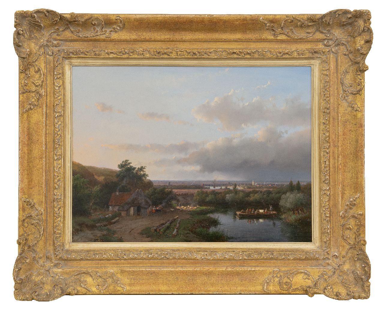 Schelfhout A. | Andreas Schelfhout | Schilderijen te koop aangeboden | Panoramisch zomerlandschap met overzetveer, olieverf op paneel 37,3 x 50,6 cm, gesigneerd linksonder en gedateerd '57 Schelfhout A. | Andreas Schelfhout | Schilderijen te koop aangeboden | Panoramisch zomerlandschap met overzetveer, olieverf op paneel 37,3 x 50,6 cm, gesigneerd linksonder en gedateerd '57