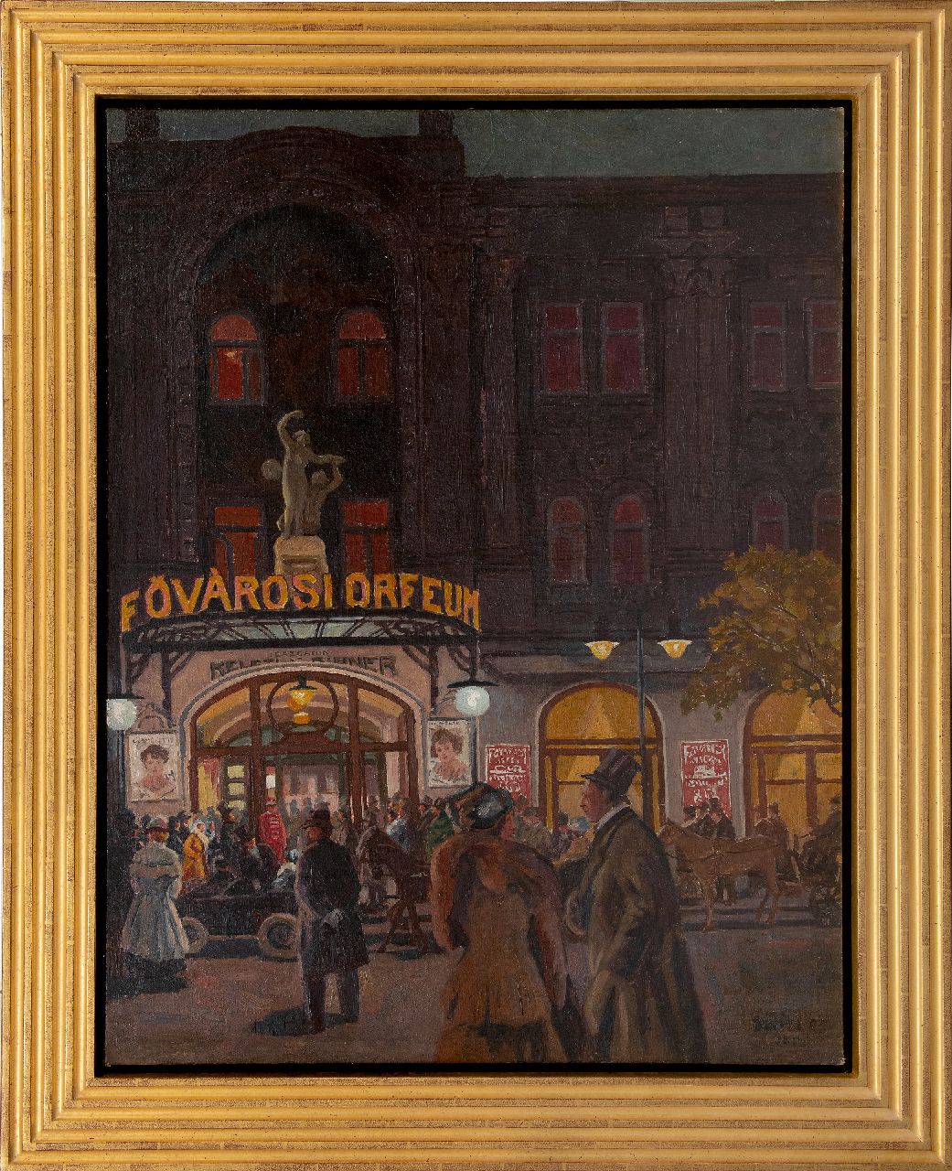 Berkes A.  | Antal Berkes | Schilderijen te koop aangeboden | Bij het Variététheater Fövárosi Orfeum in Boedapest, olieverf op doek 115,3 x 89,0 cm, gesigneerd rechtsonder en gedateerd (onduidelijk), zonder lijst